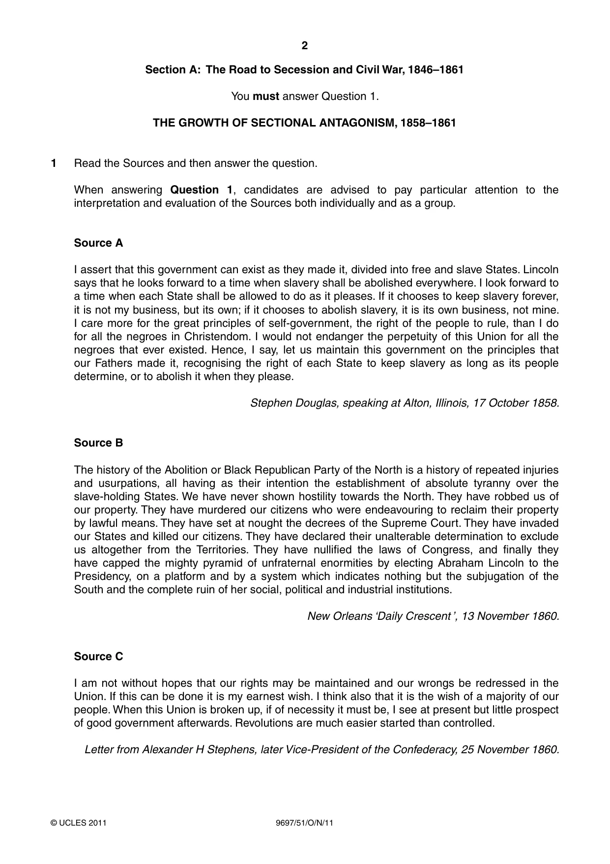 Cambridge A Level History (pre-2015) 9697 2011 Oct/Nov Paper 5 · Variant 1 question paper, page 2 of 4