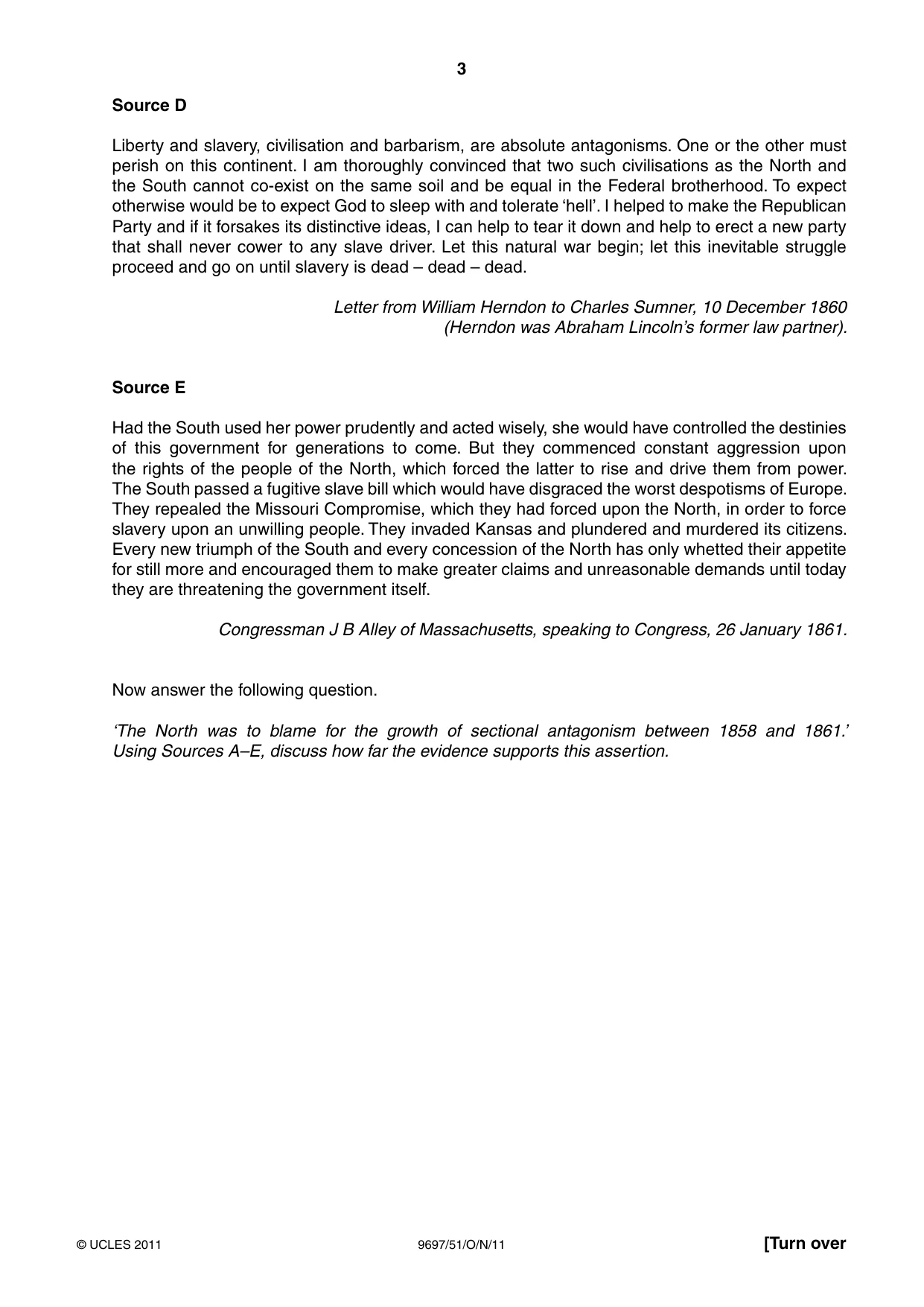 Cambridge A Level History (pre-2015) 9697 2011 Oct/Nov Paper 5 · Variant 1 question paper, page 3 of 4