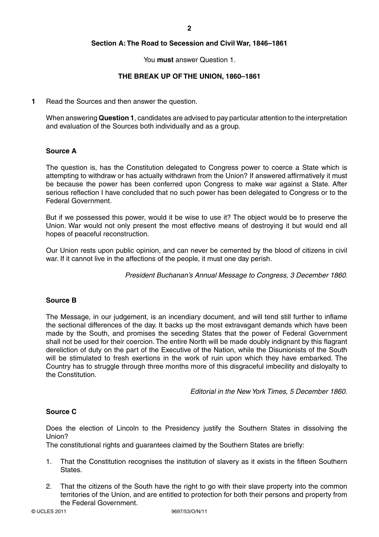 Cambridge A Level History (pre-2015) 9697 2011 Oct/Nov Paper 5 · Variant 3 question paper, page 2 of 4