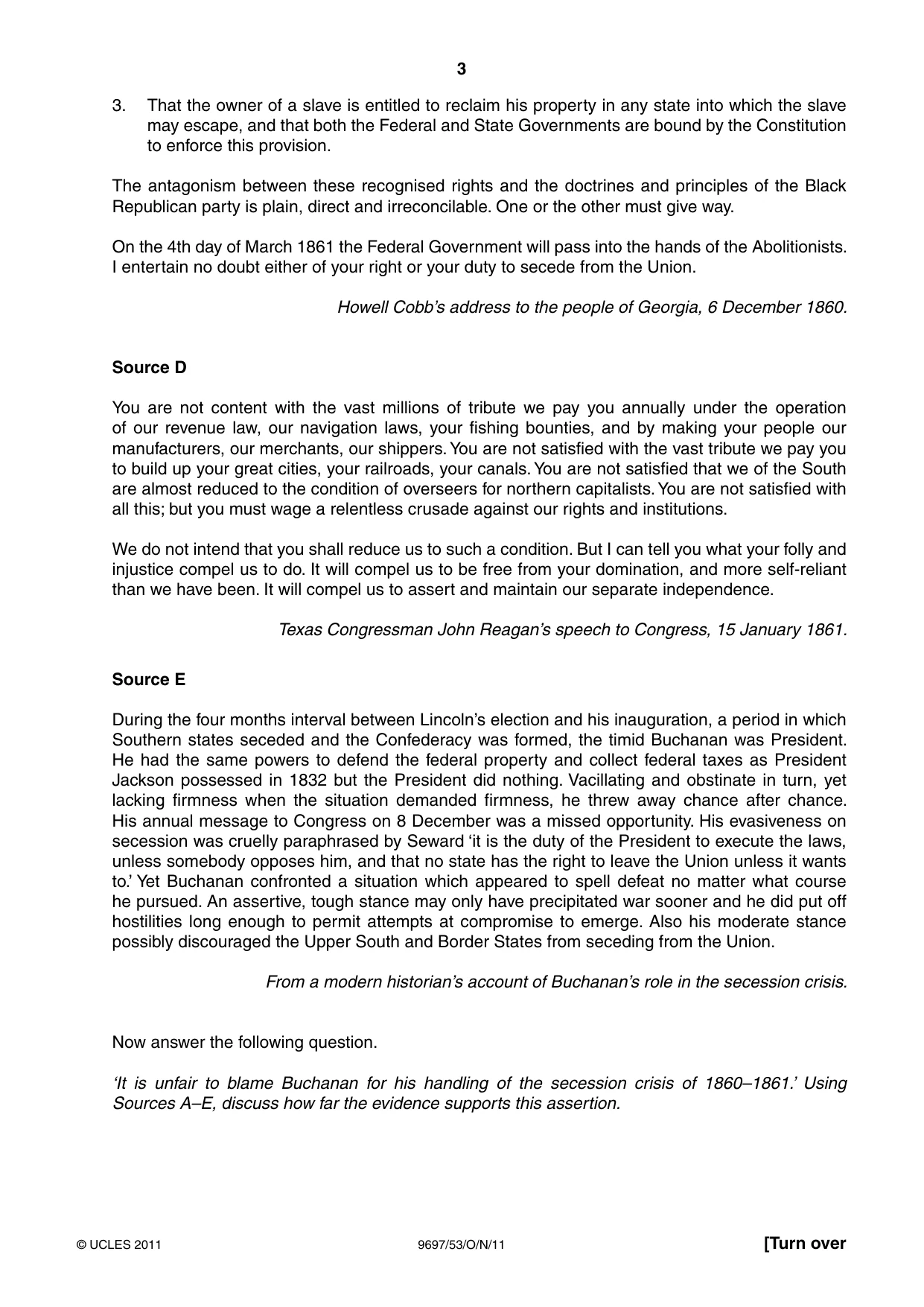 Cambridge A Level History (pre-2015) 9697 2011 Oct/Nov Paper 5 · Variant 3 question paper, page 3 of 4