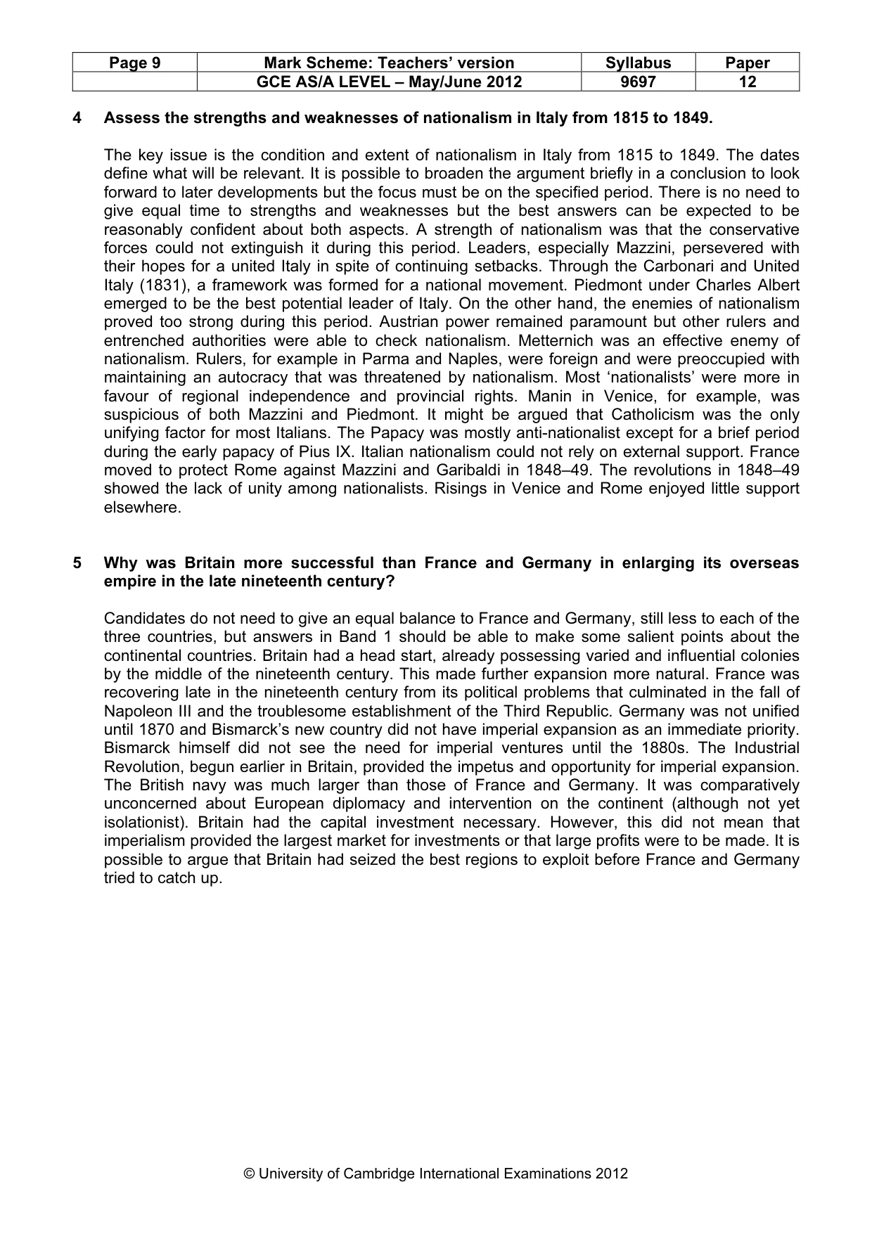 Mark scheme, page 9 of 11