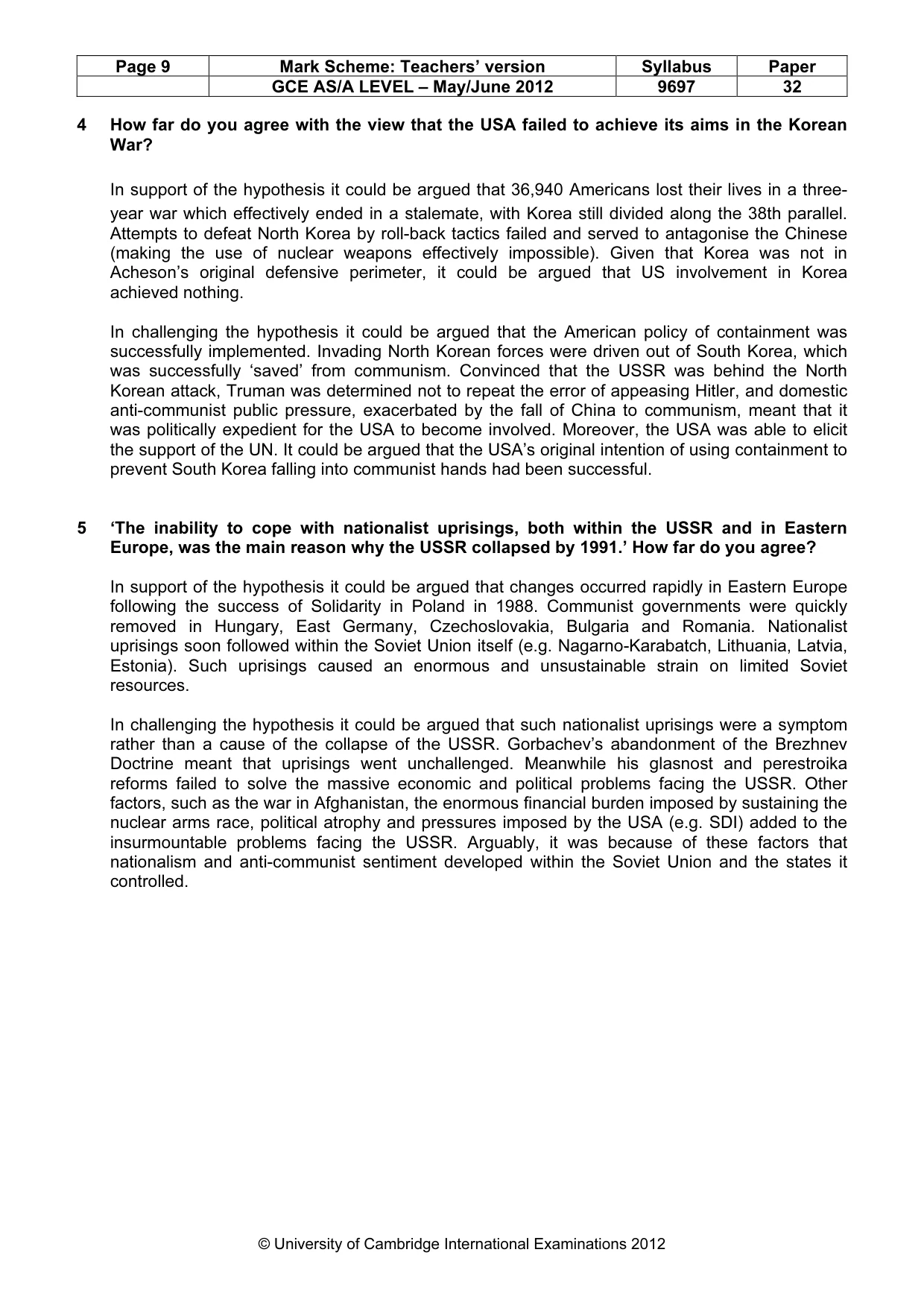 Mark scheme, page 9 of 11