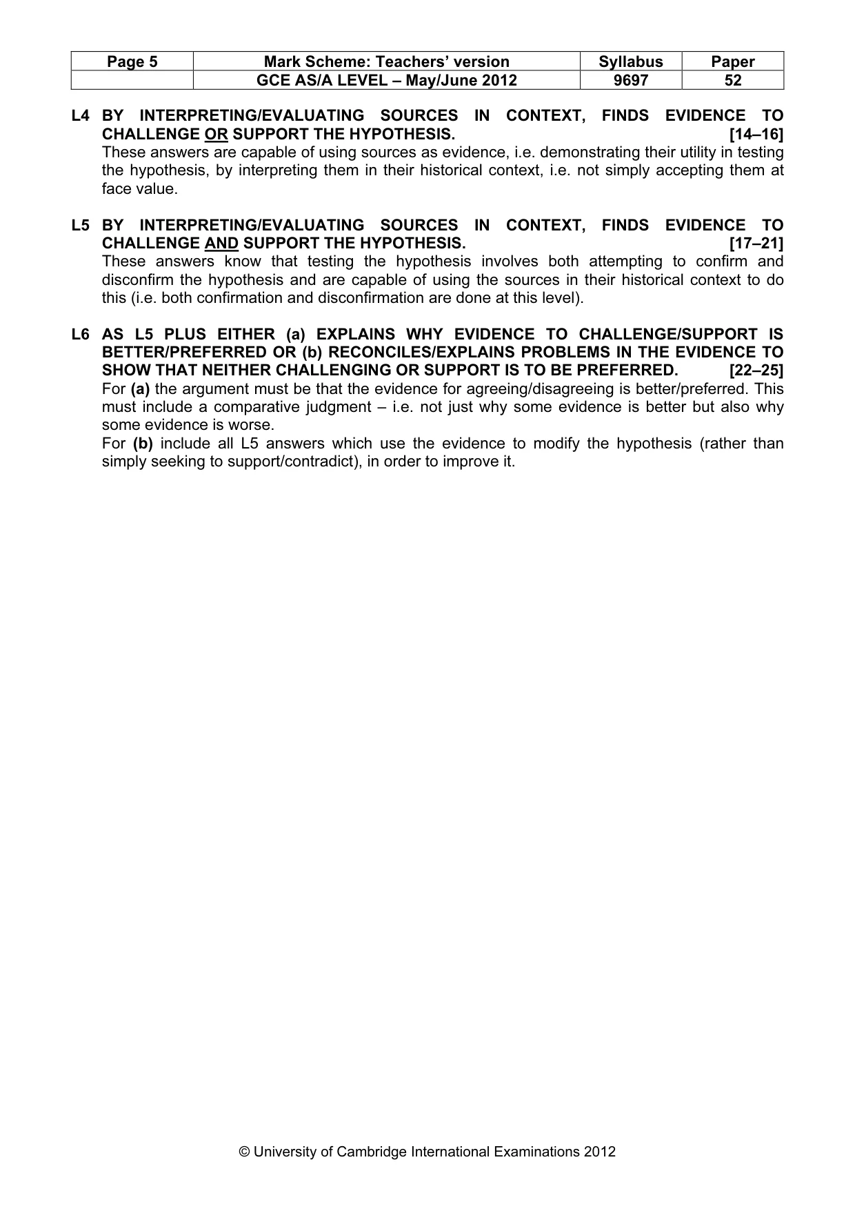 Mark scheme, page 5 of 12