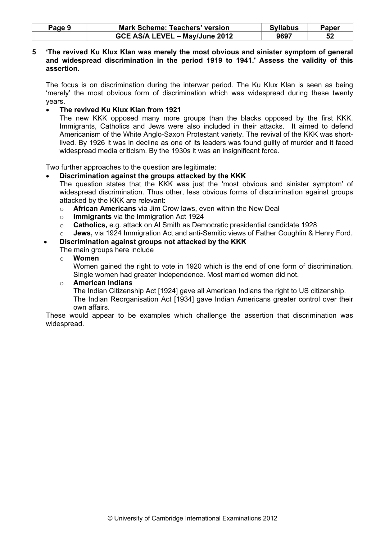 Mark scheme, page 9 of 12