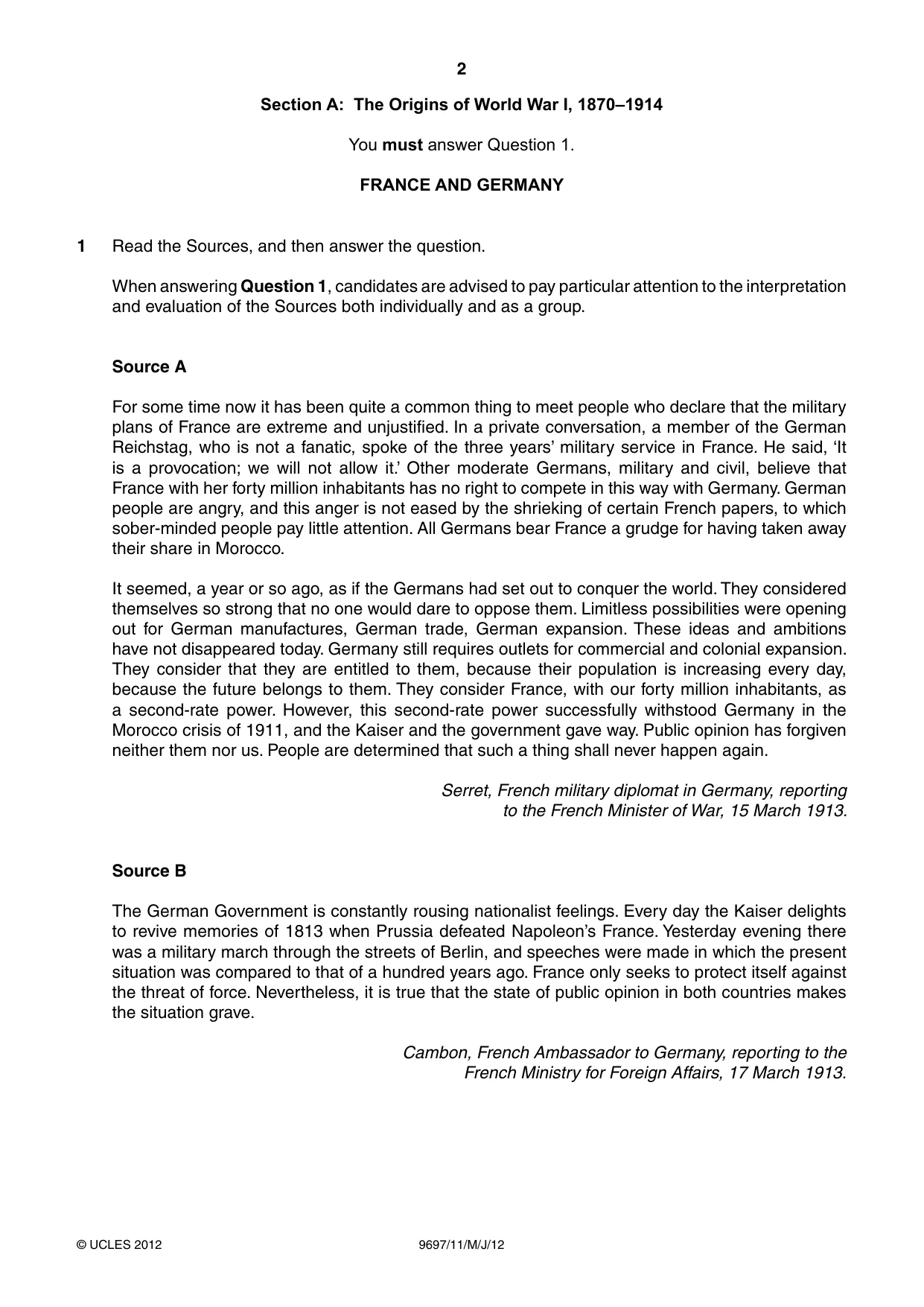Cambridge A Level History (pre-2015) 9697 2012 May/June Paper 1 · Variant 1 question paper, page 2 of 4