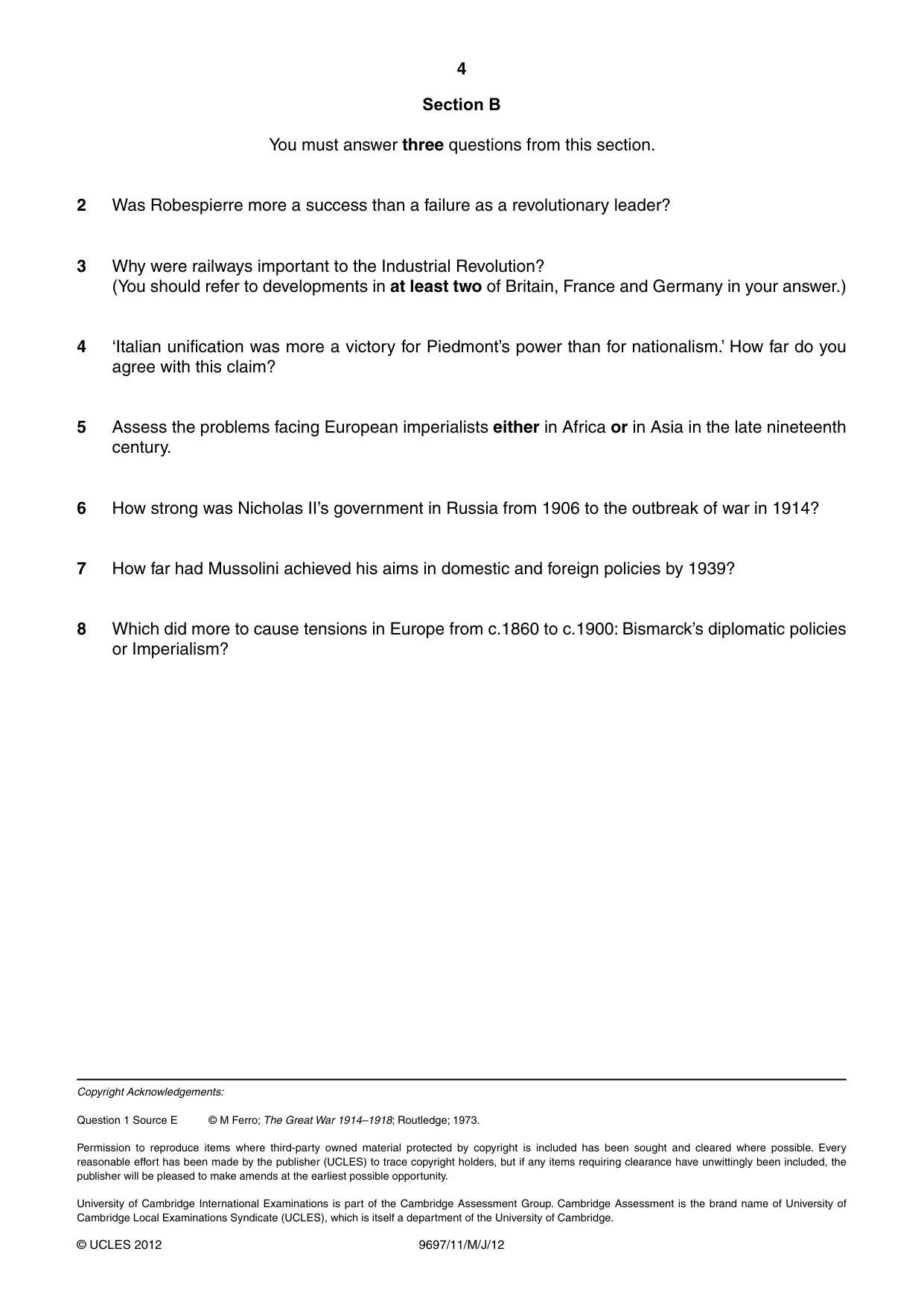 Cambridge A Level History (pre-2015) 9697 2012 May/June Paper 1 · Variant 1 question paper, page 4 of 4