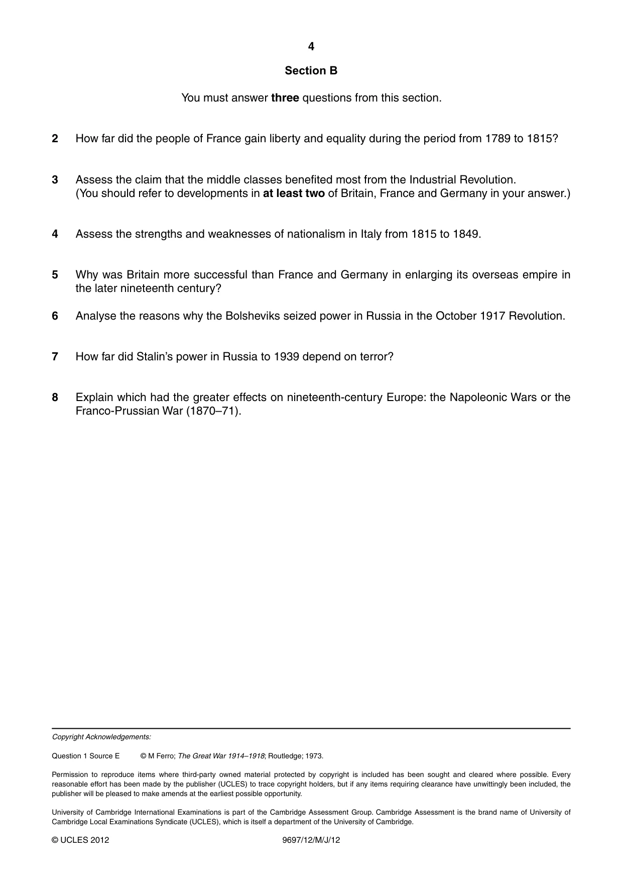 Cambridge A Level History (pre-2015) 9697 2012 May/June Paper 1 · Variant 2 question paper, page 4 of 4