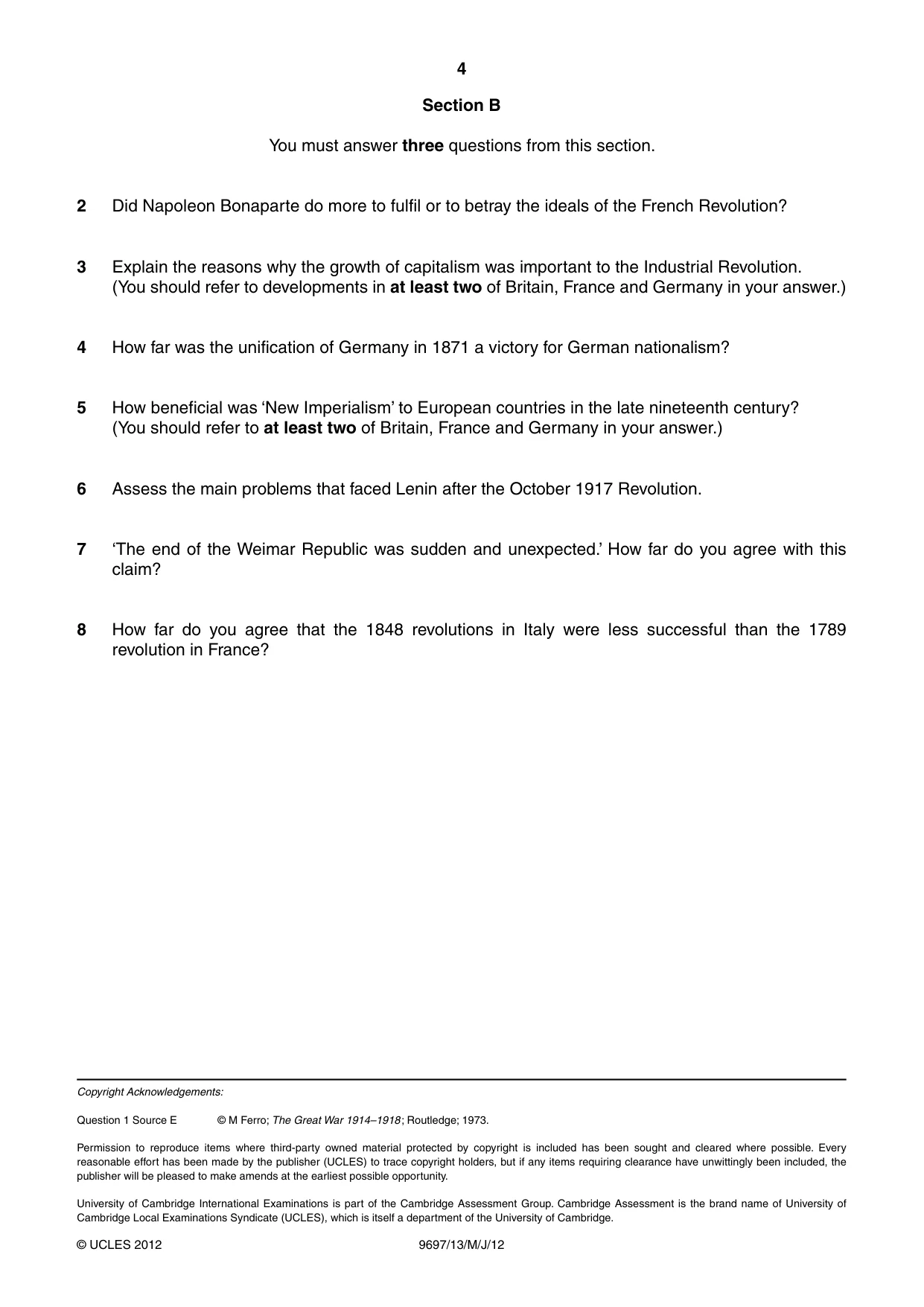 Cambridge A Level History (pre-2015) 9697 2012 May/June Paper 1 · Variant 3 question paper, page 4 of 4