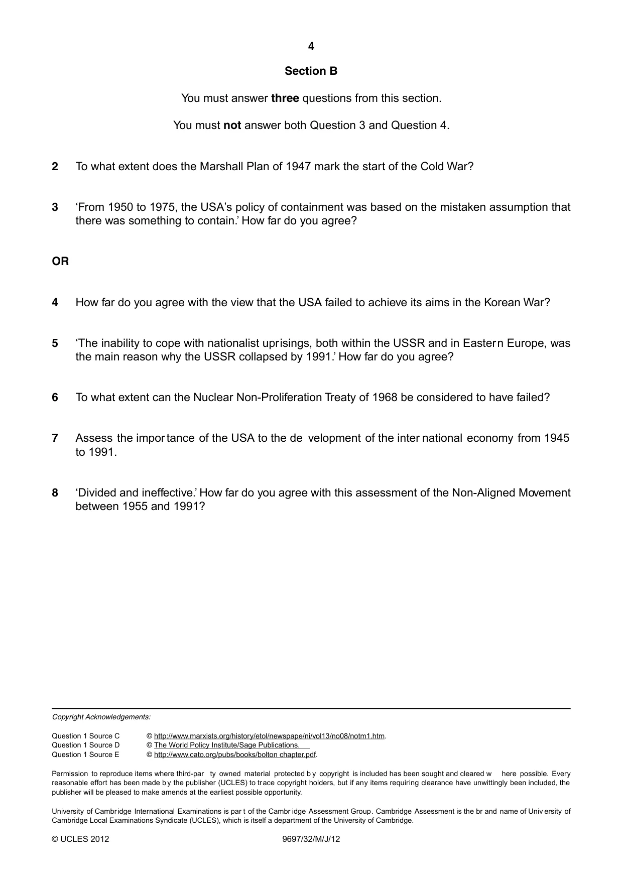 Cambridge A Level History (pre-2015) 9697 2012 May/June Paper 3 · Variant 2 question paper, page 4 of 4