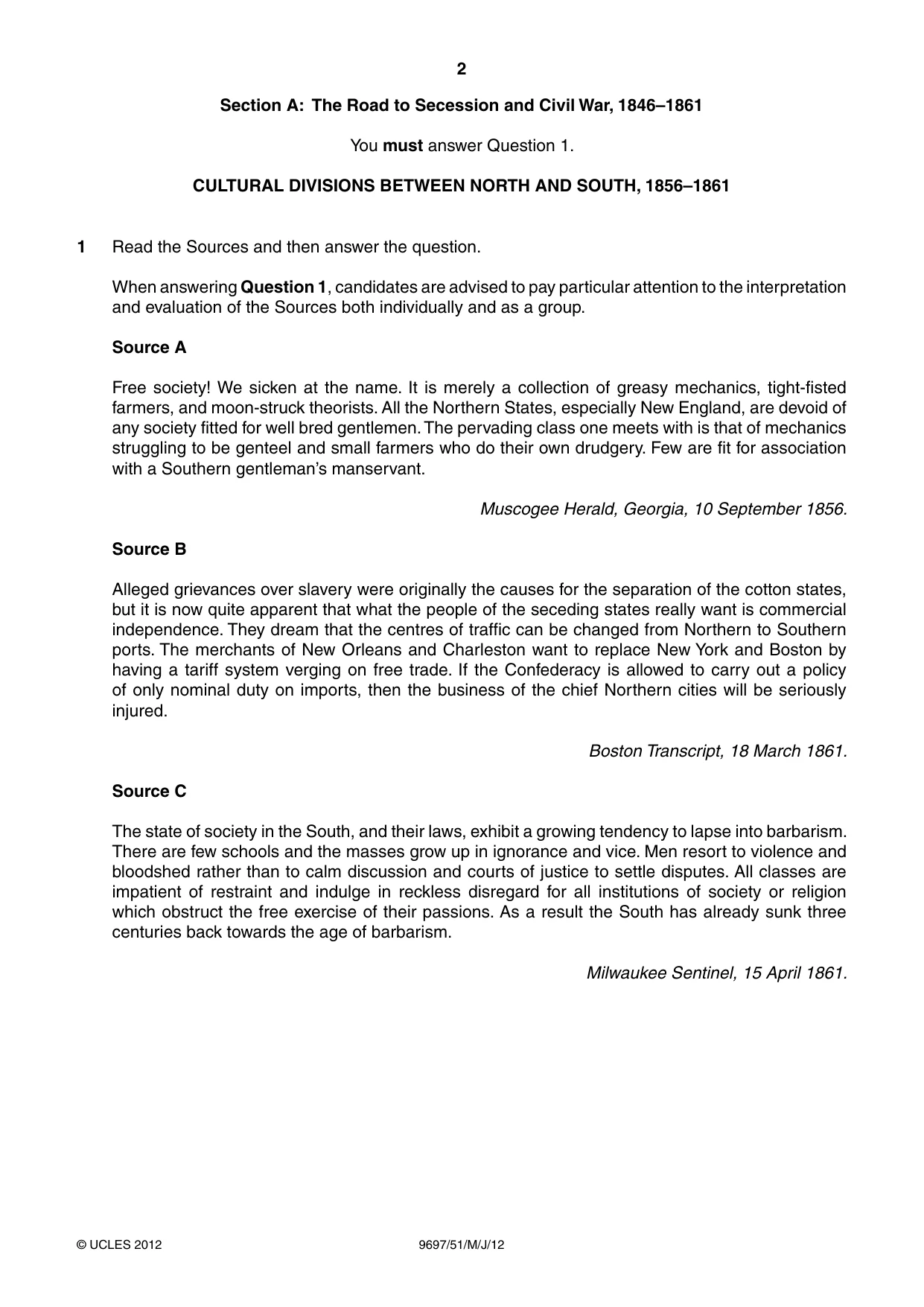Cambridge A Level History (pre-2015) 9697 2012 May/June Paper 5 · Variant 1 question paper, page 2 of 4