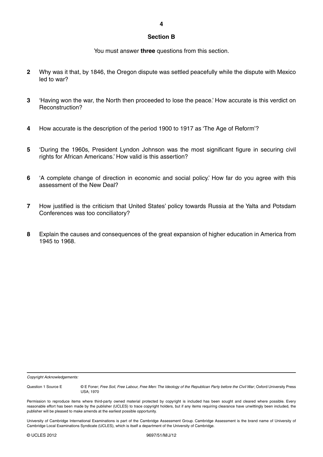 Cambridge A Level History (pre-2015) 9697 2012 May/June Paper 5 · Variant 1 question paper, page 4 of 4