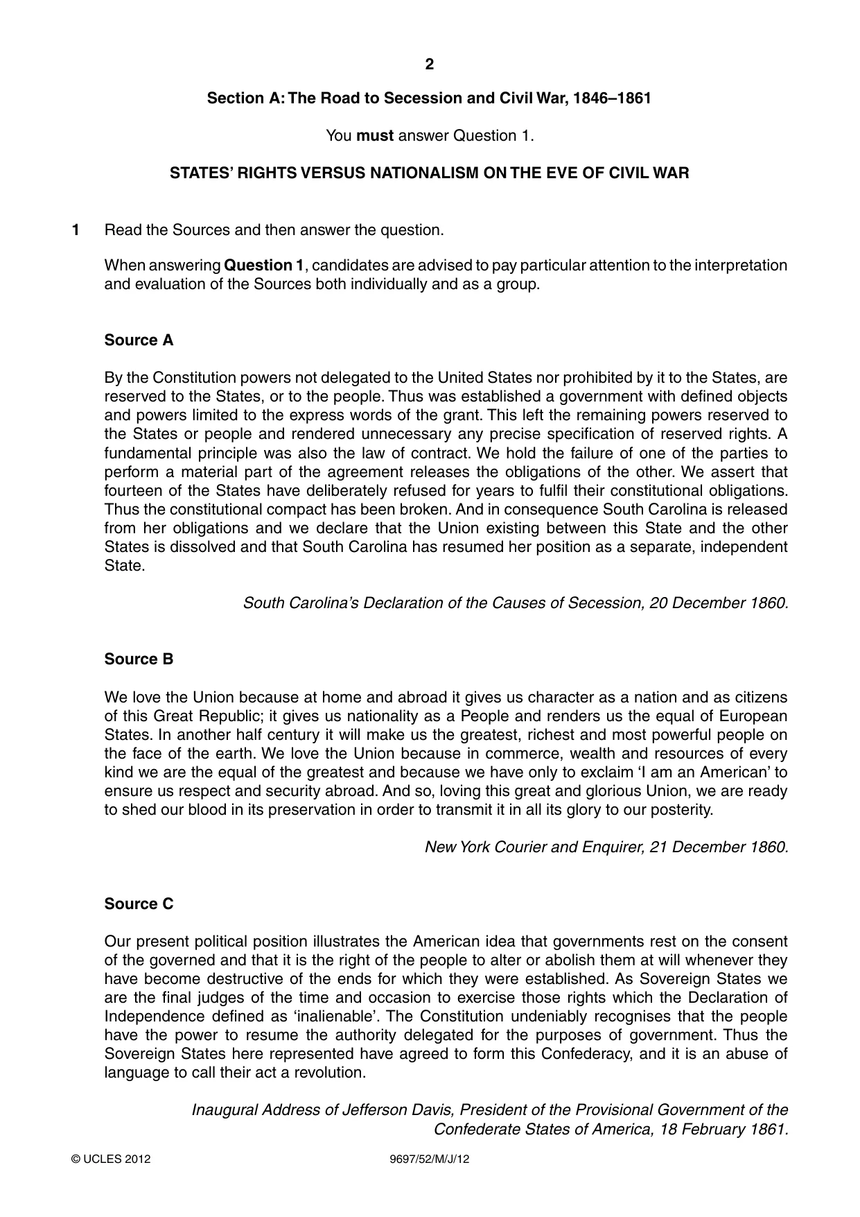 Cambridge A Level History (pre-2015) 9697 2012 May/June Paper 5 · Variant 2 question paper, page 2 of 4