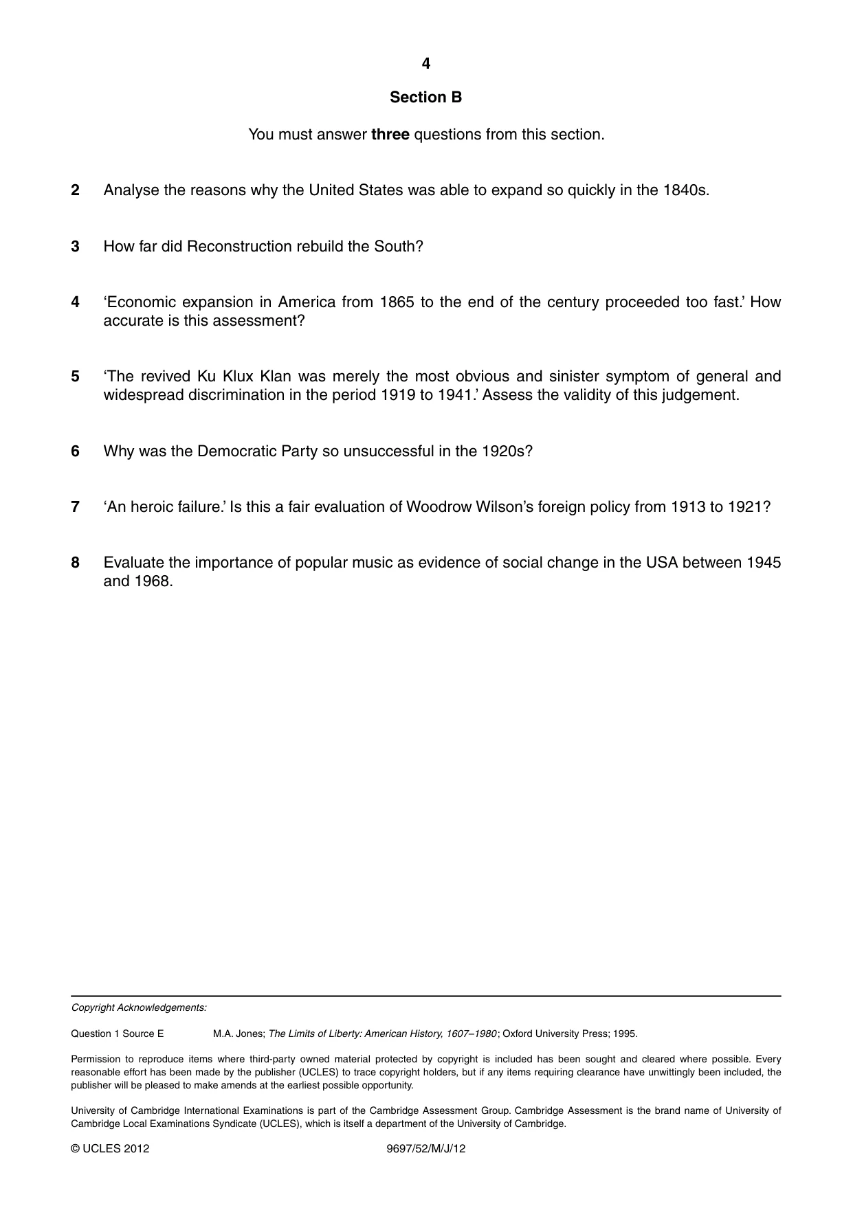 Cambridge A Level History (pre-2015) 9697 2012 May/June Paper 5 · Variant 2 question paper, page 4 of 4
