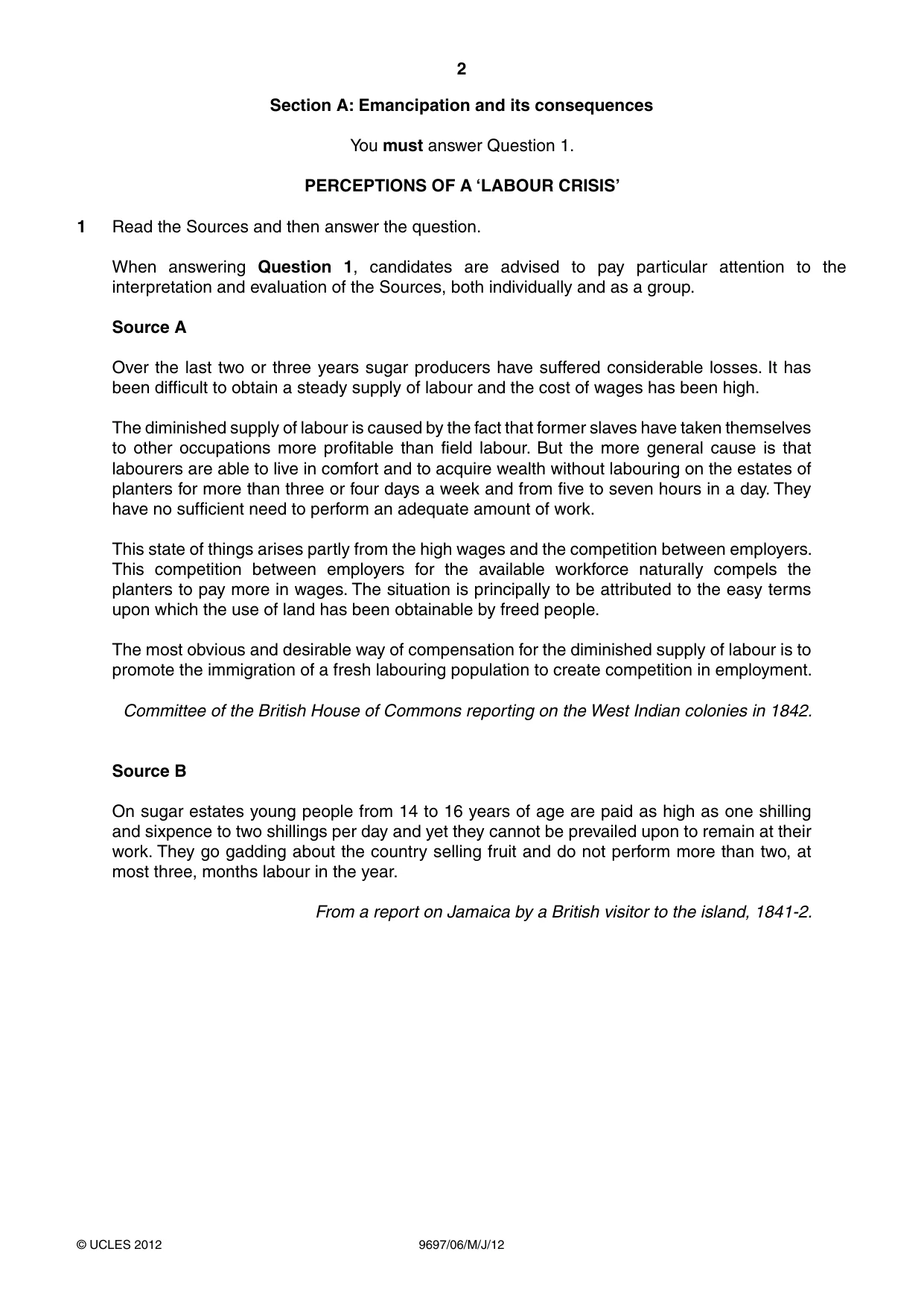 Cambridge A Level History (pre-2015) 9697 2012 May/June Paper 6 · Variant 1 question paper, page 2 of 4