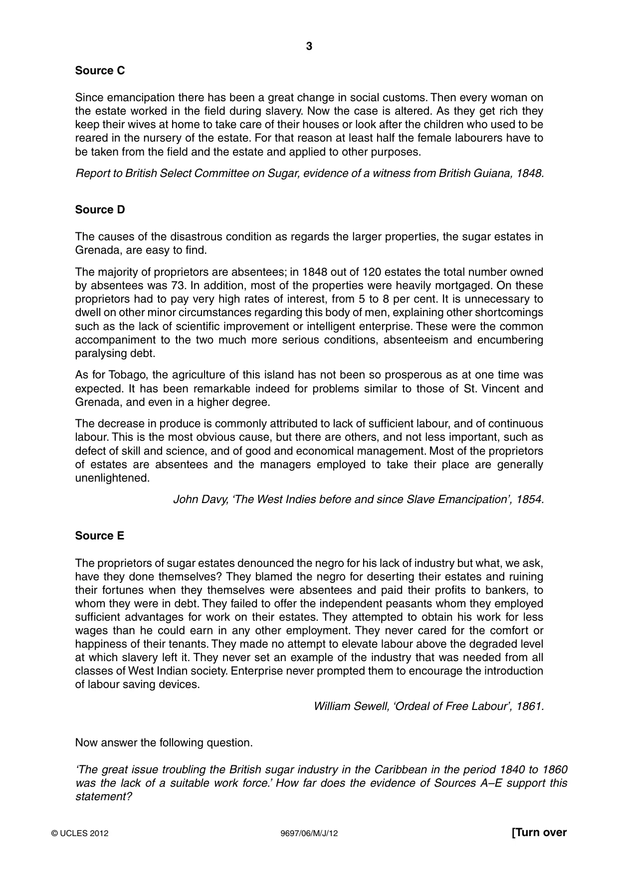 Cambridge A Level History (pre-2015) 9697 2012 May/June Paper 6 · Variant 1 question paper, page 3 of 4