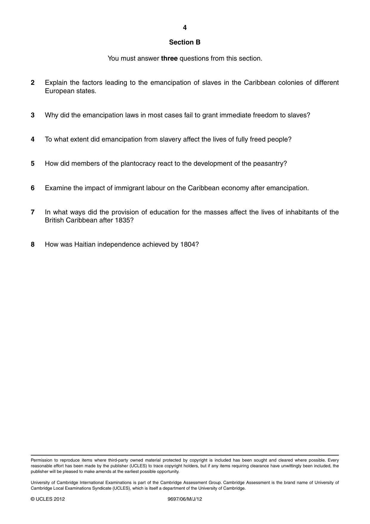 Cambridge A Level History (pre-2015) 9697 2012 May/June Paper 6 · Variant 1 question paper, page 4 of 4