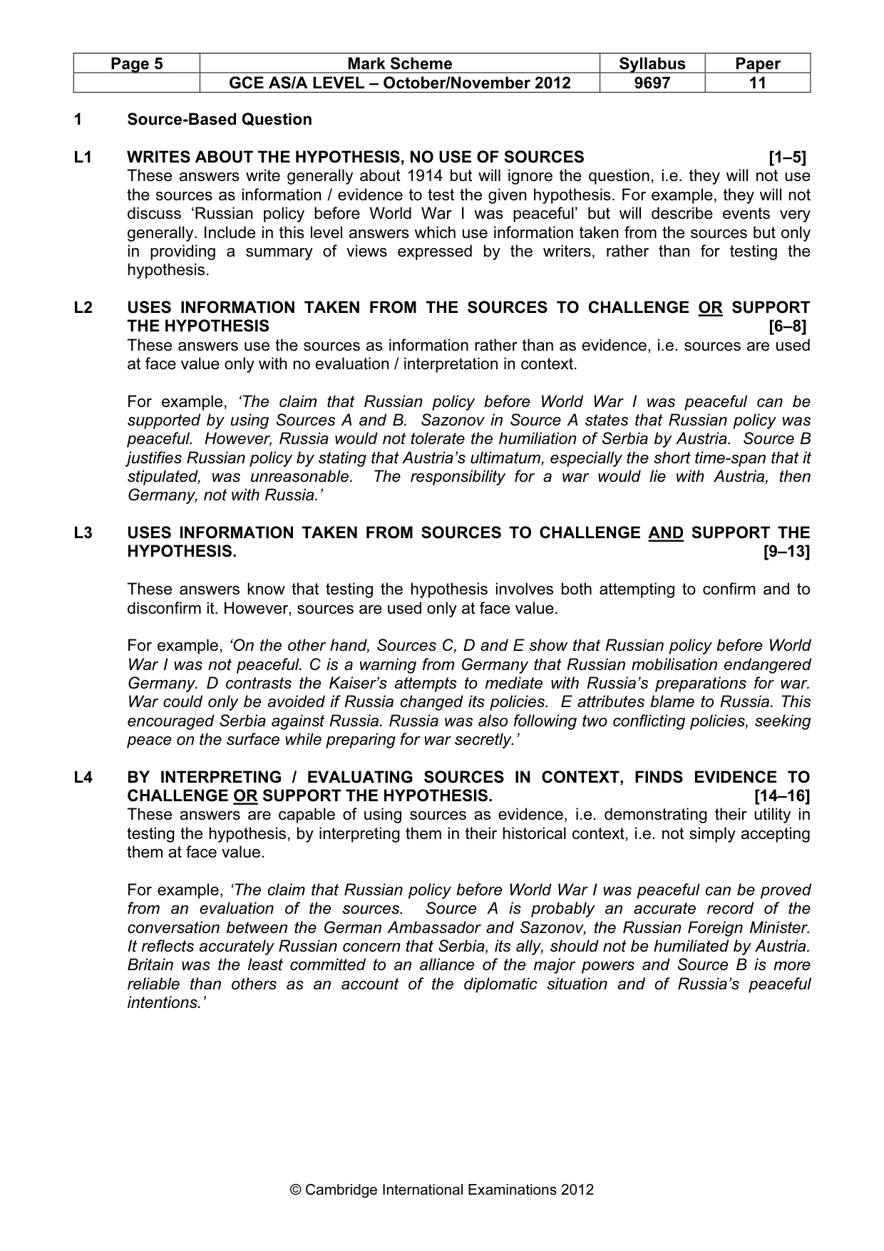 Mark scheme, page 5 of 10