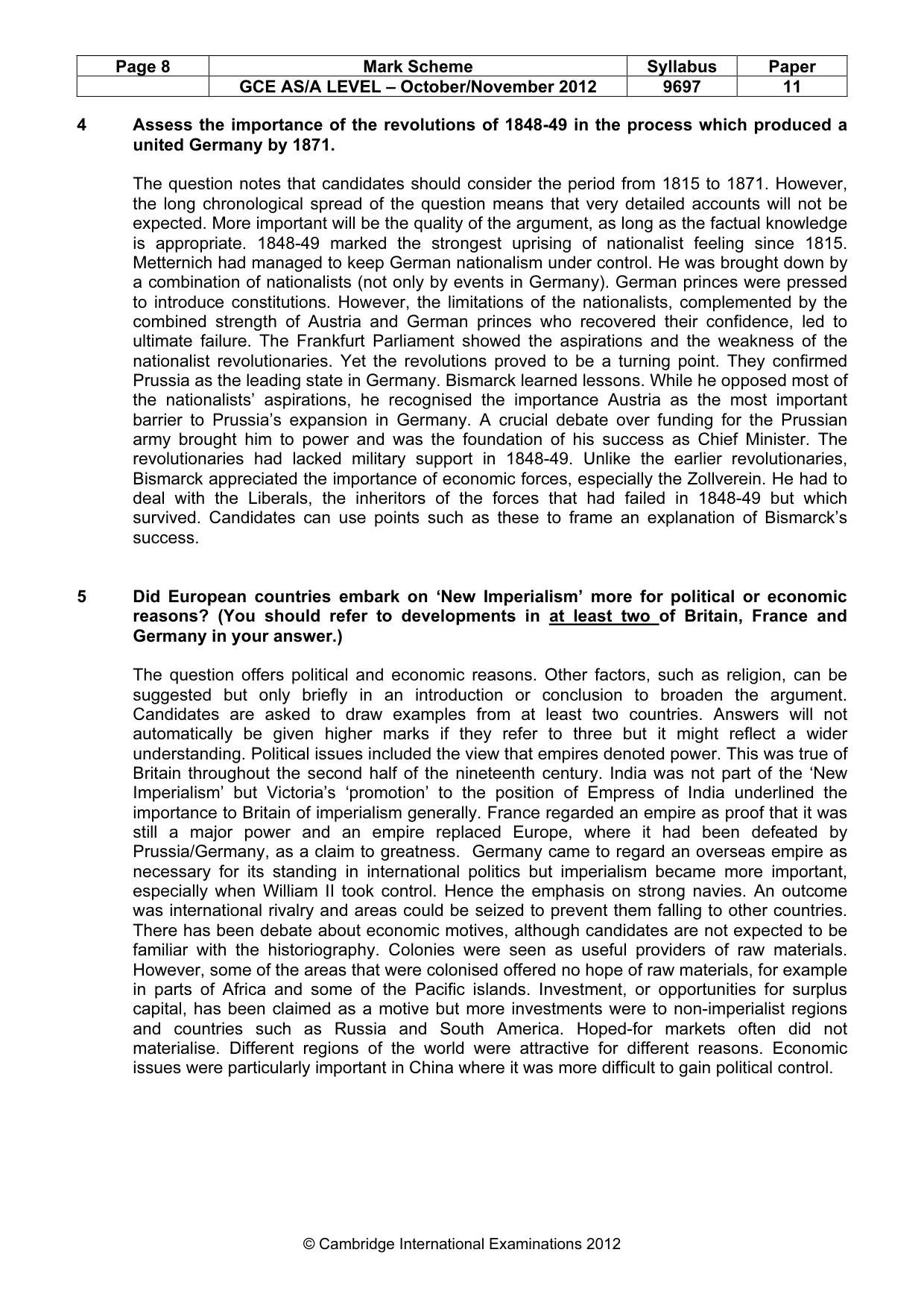 Mark scheme, page 8 of 10