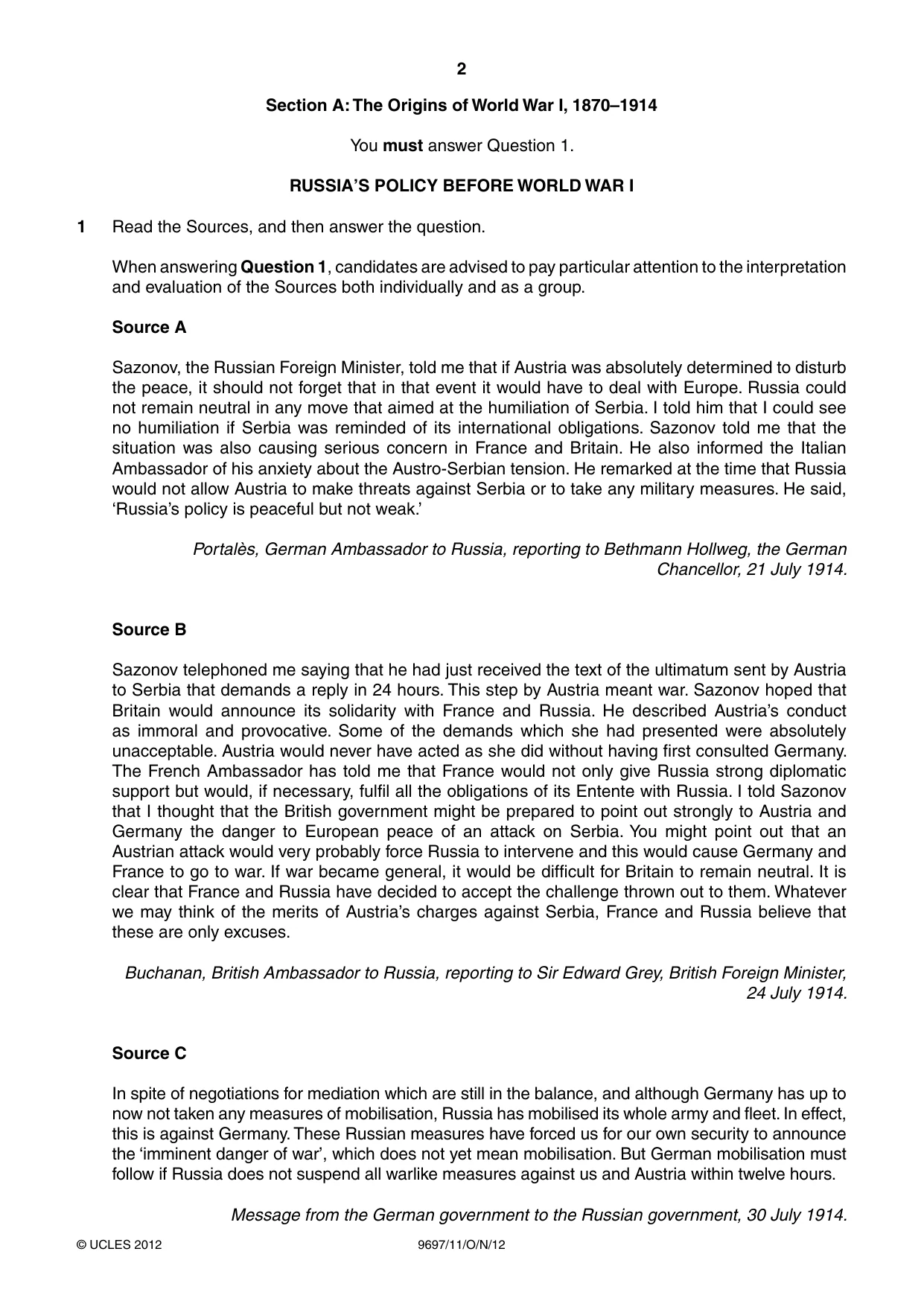 Cambridge A Level History (pre-2015) 9697 2012 Oct/Nov Paper 1 · Variant 1 question paper, page 2 of 4