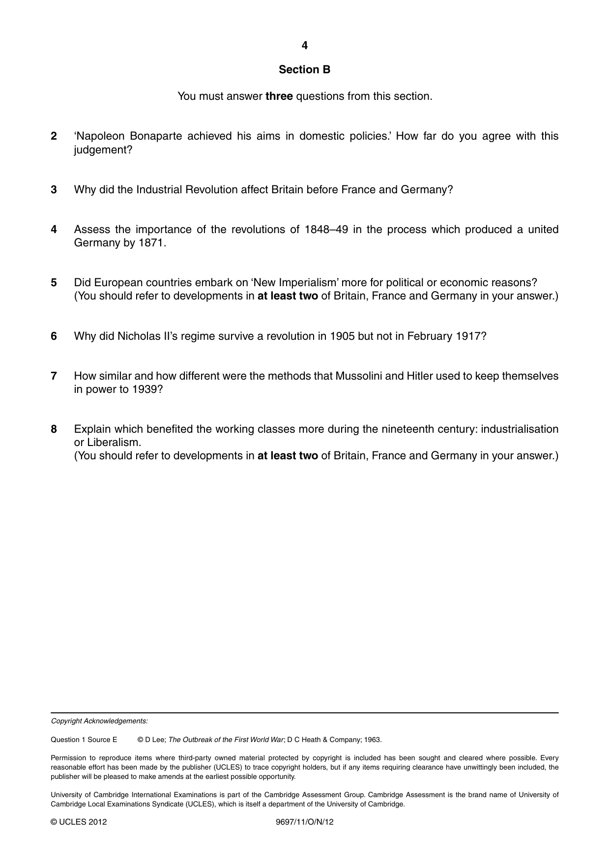 Cambridge A Level History (pre-2015) 9697 2012 Oct/Nov Paper 1 · Variant 1 question paper, page 4 of 4