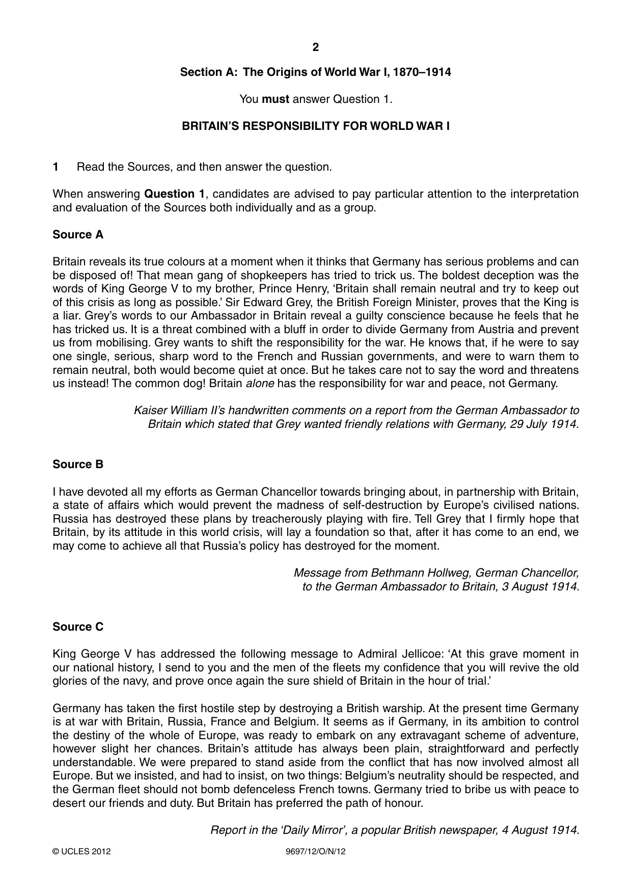 Cambridge A Level History (pre-2015) 9697 2012 Oct/Nov Paper 1 · Variant 2 question paper, page 2 of 4