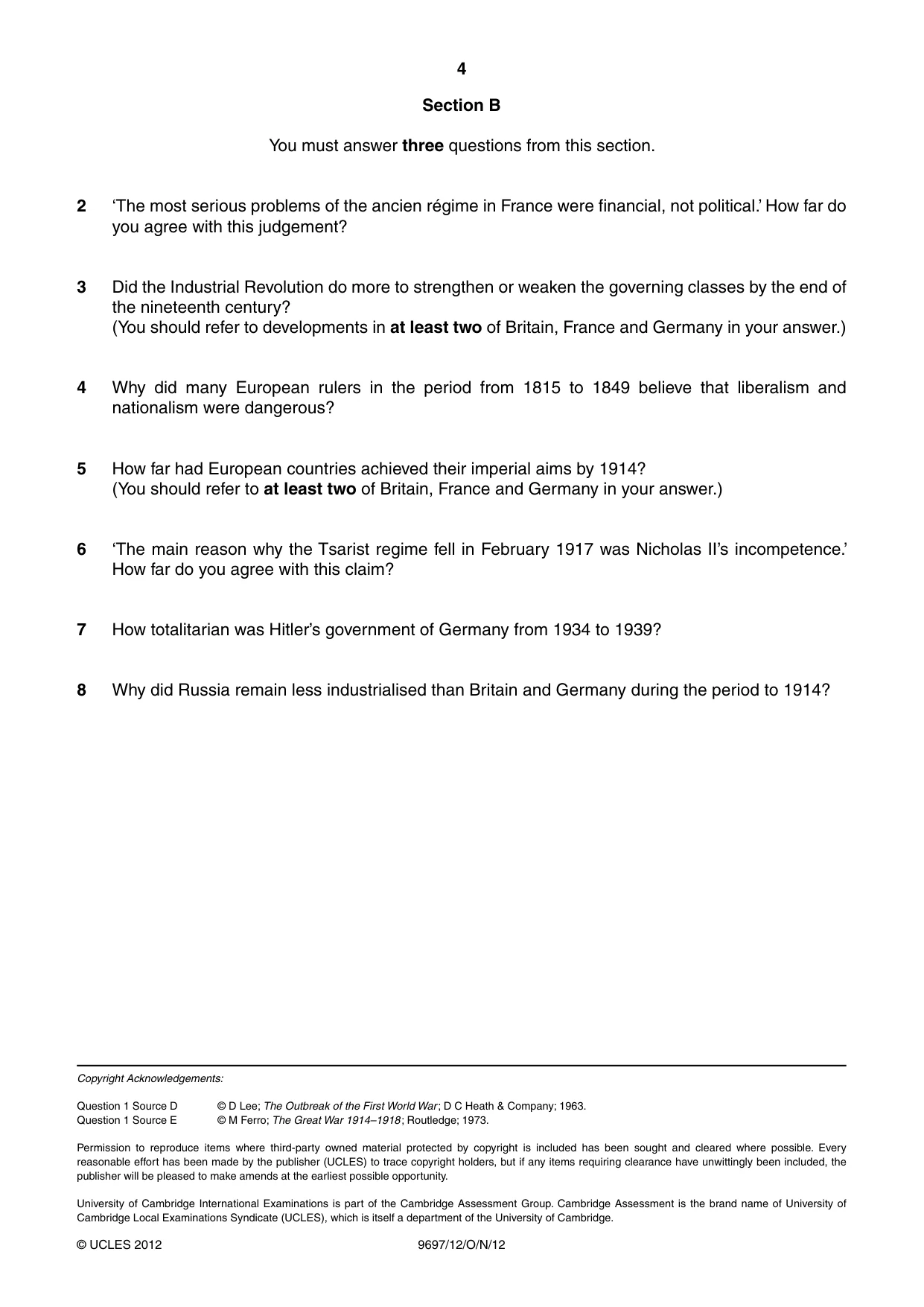 Cambridge A Level History (pre-2015) 9697 2012 Oct/Nov Paper 1 · Variant 2 question paper, page 4 of 4