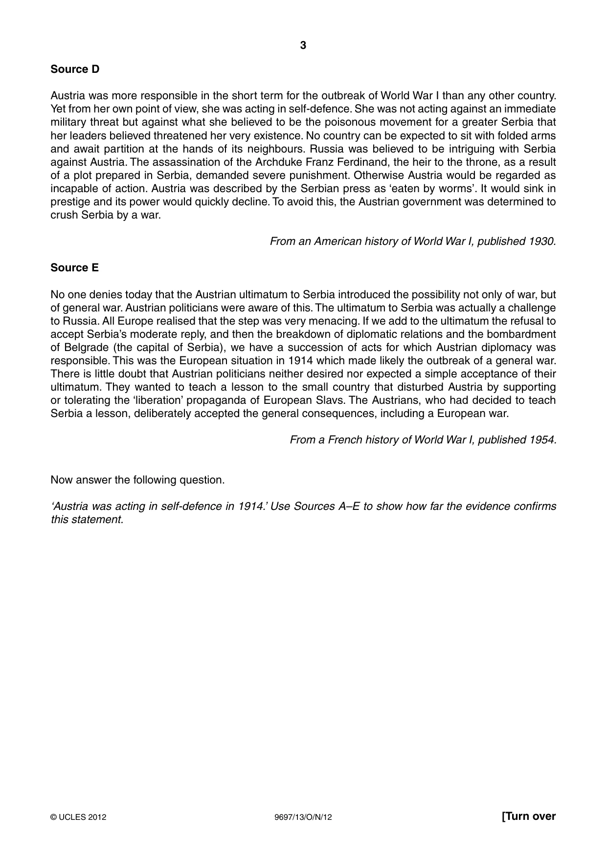 Cambridge A Level History (pre-2015) 9697 2012 Oct/Nov Paper 1 · Variant 3 question paper, page 3 of 4