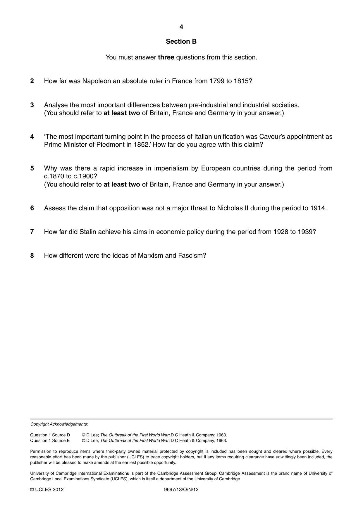 Cambridge A Level History (pre-2015) 9697 2012 Oct/Nov Paper 1 · Variant 3 question paper, page 4 of 4