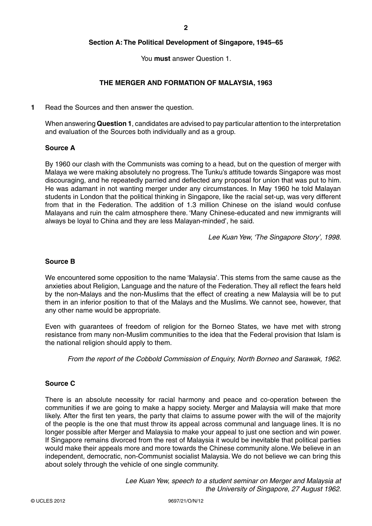 Cambridge A Level History (pre-2015) 9697 2012 Oct/Nov Paper 2 · Variant 1 question paper, page 2 of 4