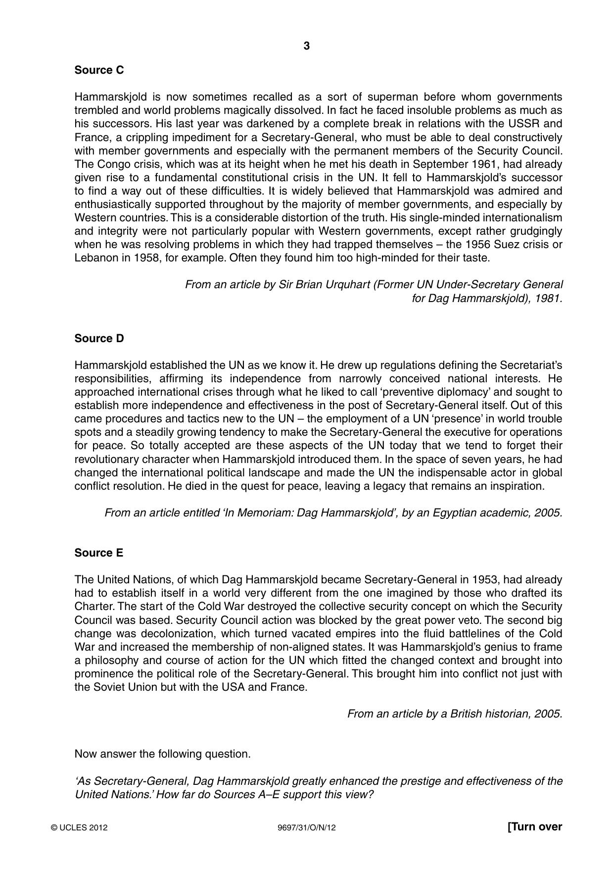 Cambridge A Level History (pre-2015) 9697 2012 Oct/Nov Paper 3 · Variant 1 question paper, page 3 of 4