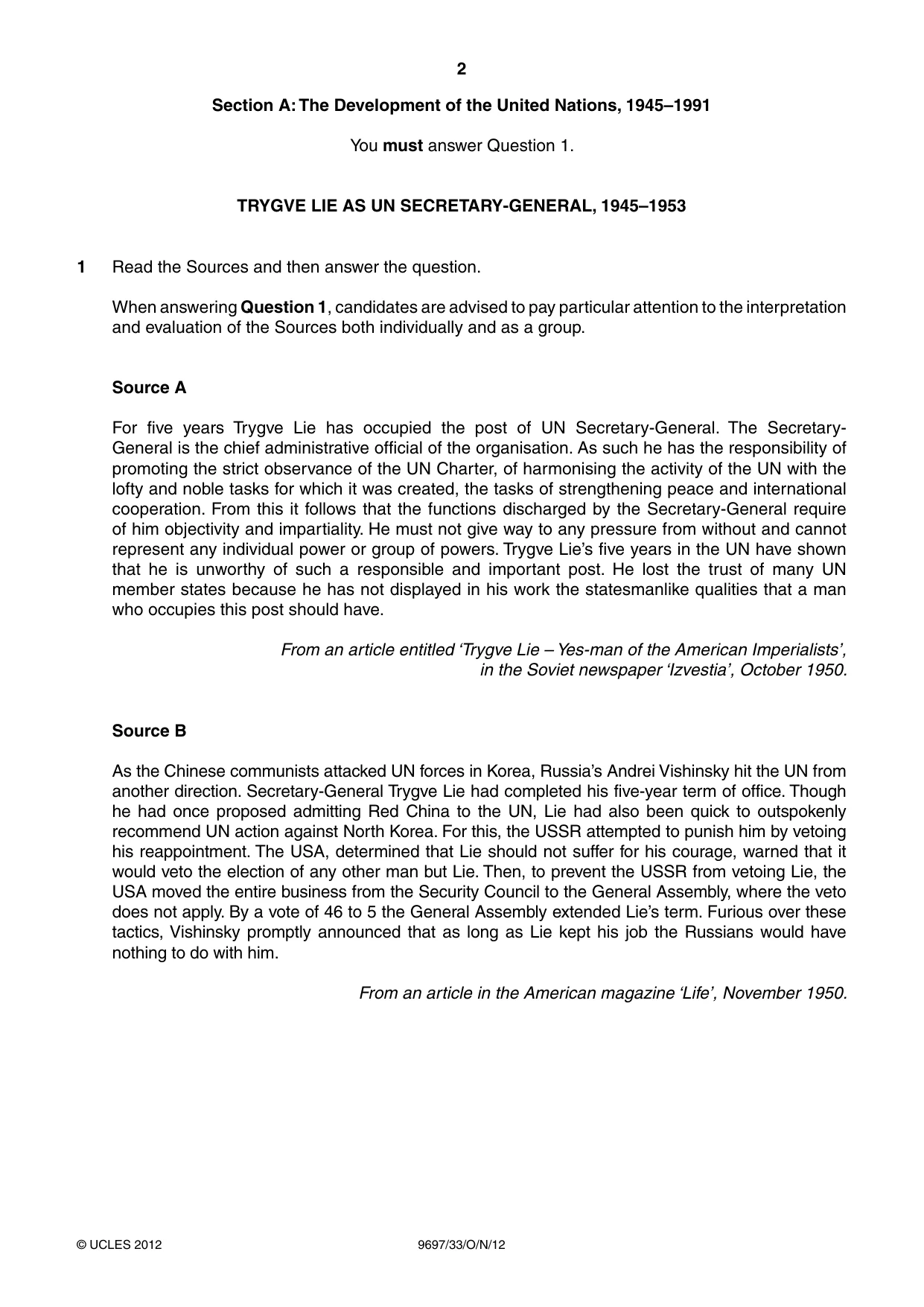 Cambridge A Level History (pre-2015) 9697 2012 Oct/Nov Paper 3 · Variant 3 question paper, page 2 of 4