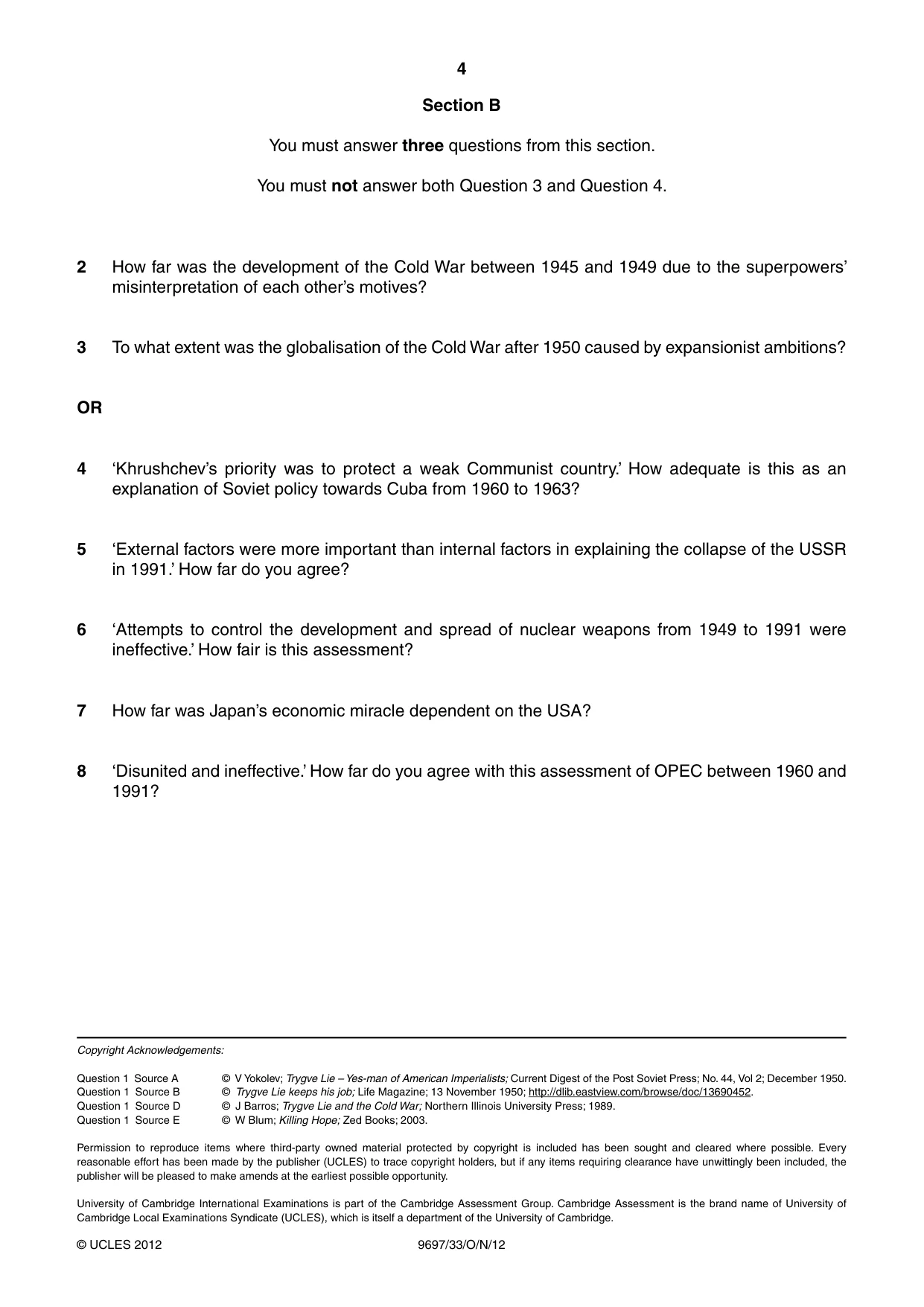 Cambridge A Level History (pre-2015) 9697 2012 Oct/Nov Paper 3 · Variant 3 question paper, page 4 of 4