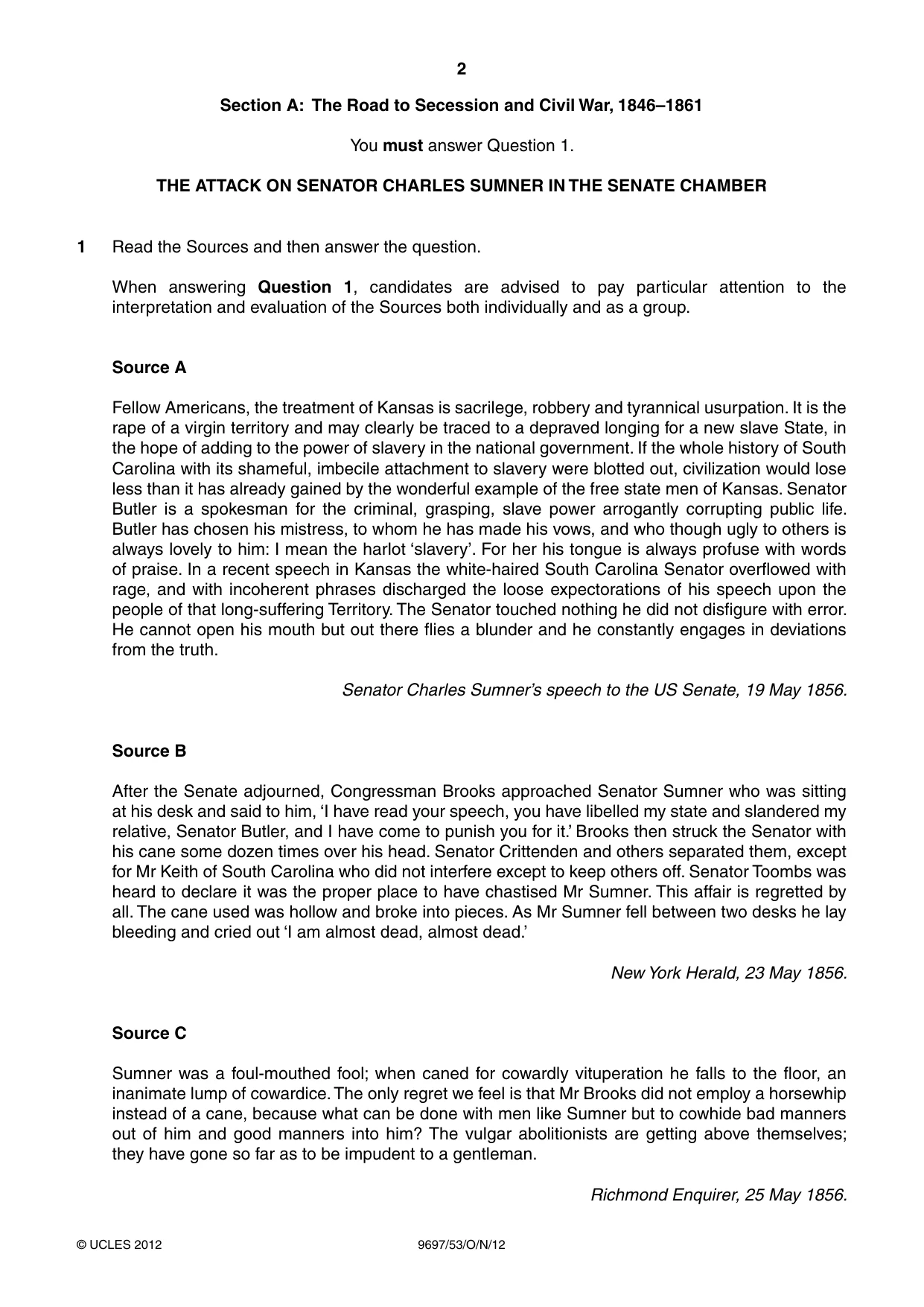 Cambridge A Level History (pre-2015) 9697 2012 Oct/Nov Paper 5 · Variant 3 question paper, page 2 of 4