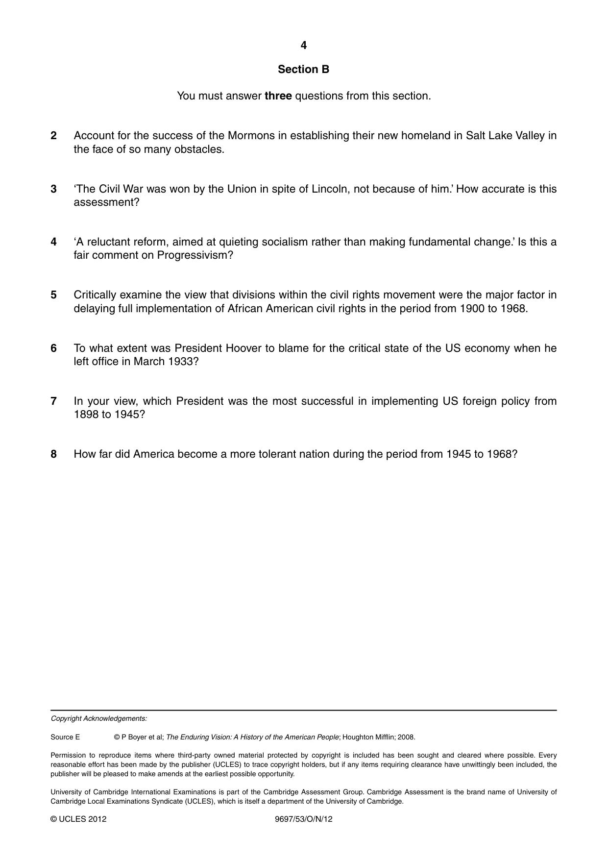 Cambridge A Level History (pre-2015) 9697 2012 Oct/Nov Paper 5 · Variant 3 question paper, page 4 of 4