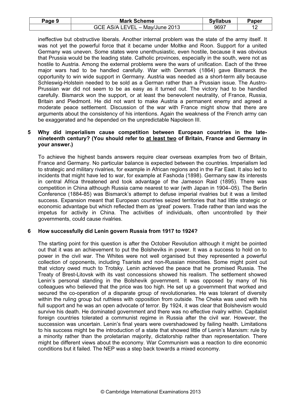 Mark scheme, page 9 of 10