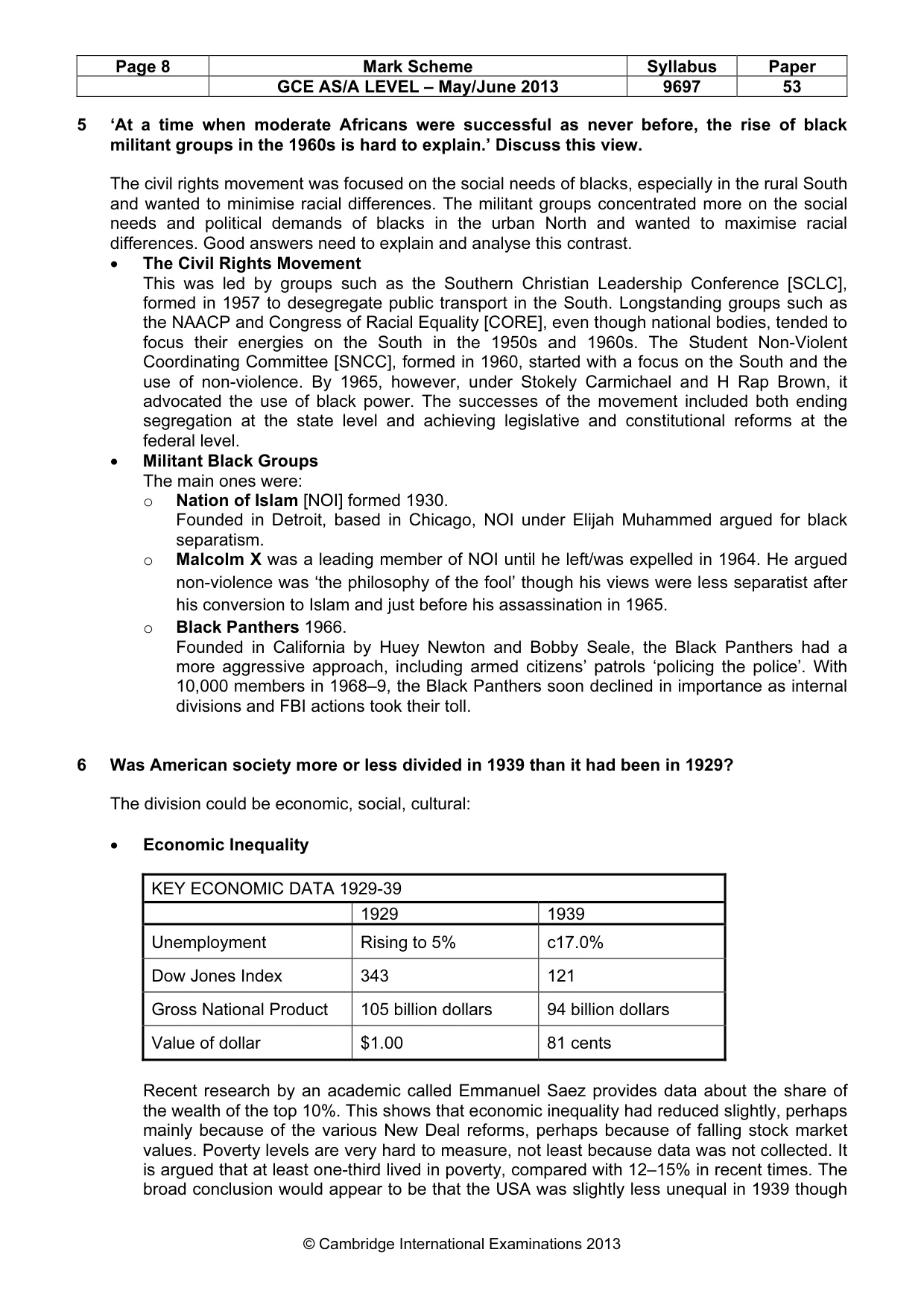 Mark scheme, page 8 of 10