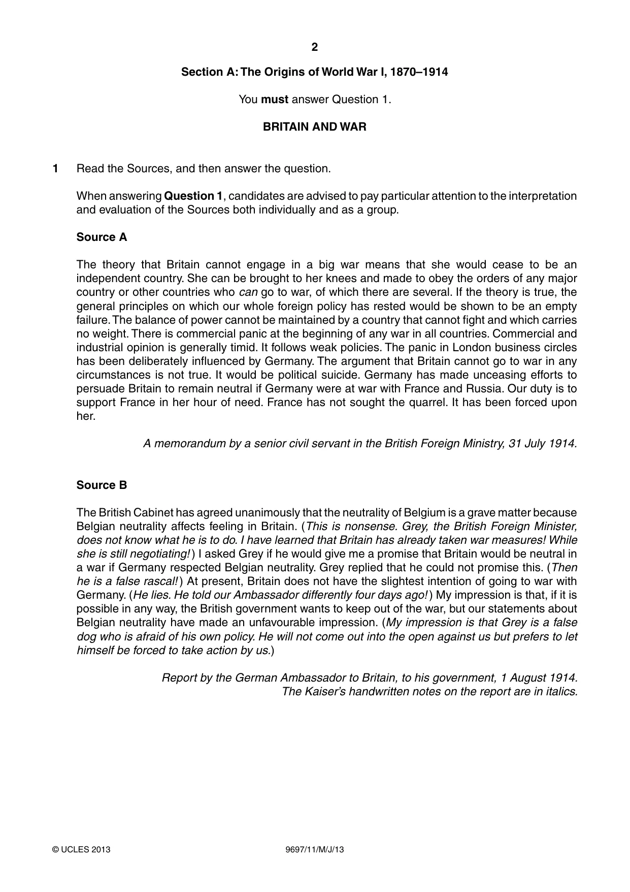 Cambridge A Level History (pre-2015) 9697 2013 May/June Paper 1 · Variant 1 question paper, page 2 of 4