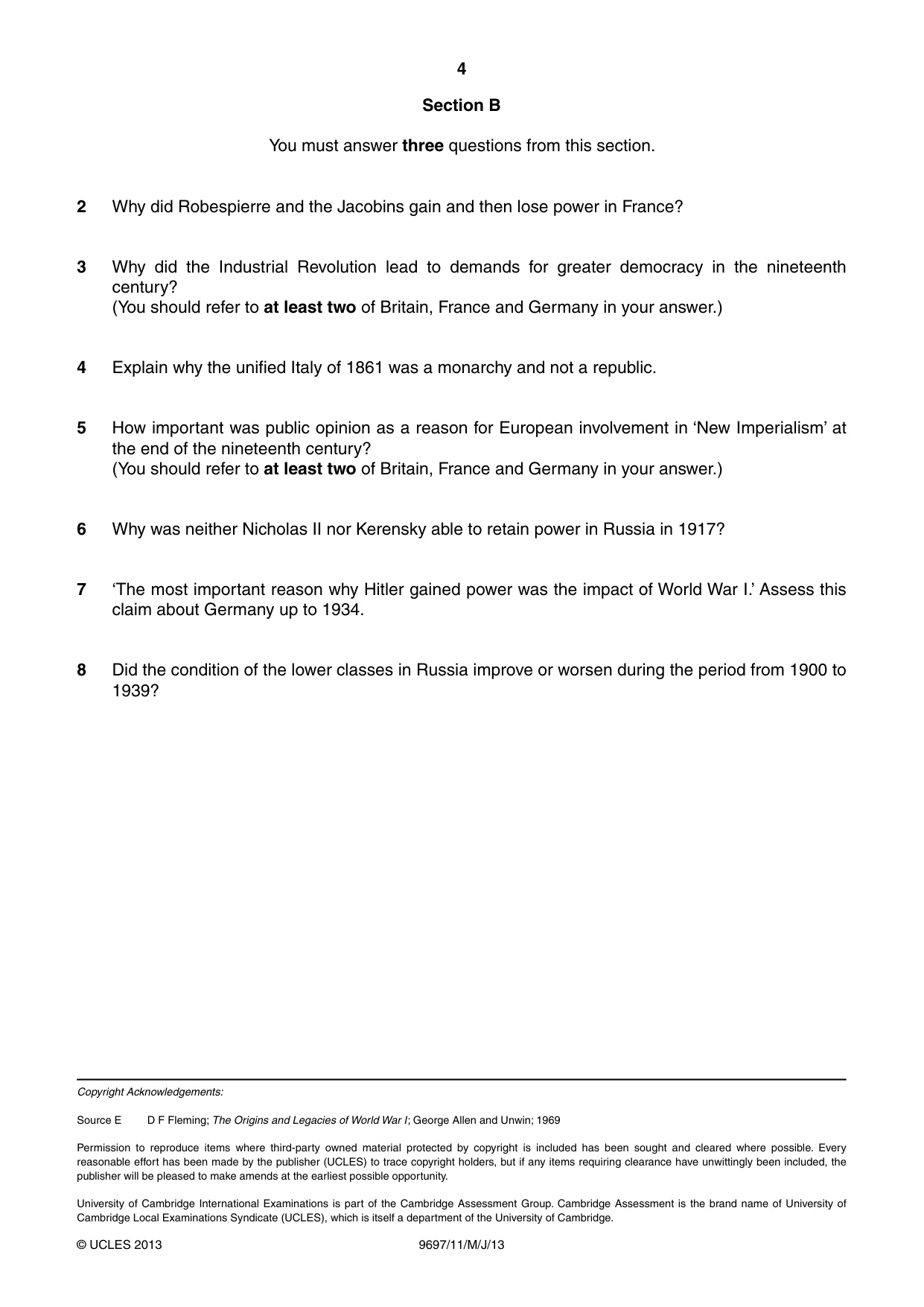 Cambridge A Level History (pre-2015) 9697 2013 May/June Paper 1 · Variant 1 question paper, page 4 of 4