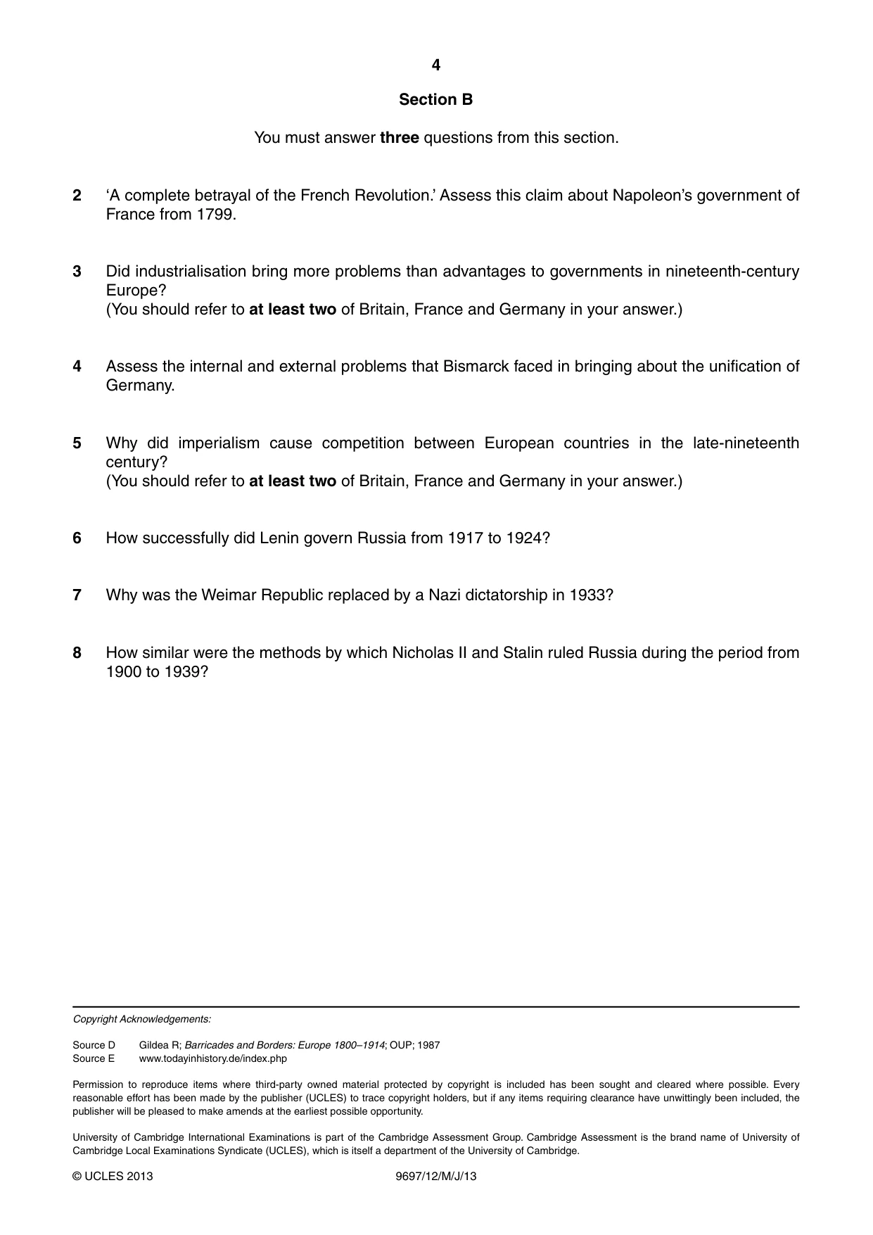 Cambridge A Level History (pre-2015) 9697 2013 May/June Paper 1 · Variant 2 question paper, page 4 of 4