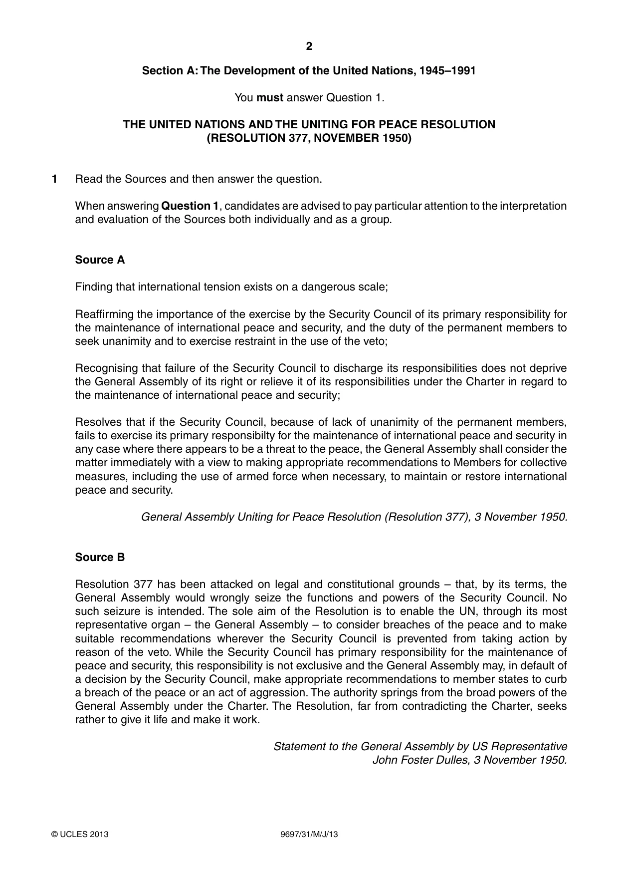 Cambridge A Level History (pre-2015) 9697 2013 May/June Paper 3 · Variant 1 question paper, page 2 of 4