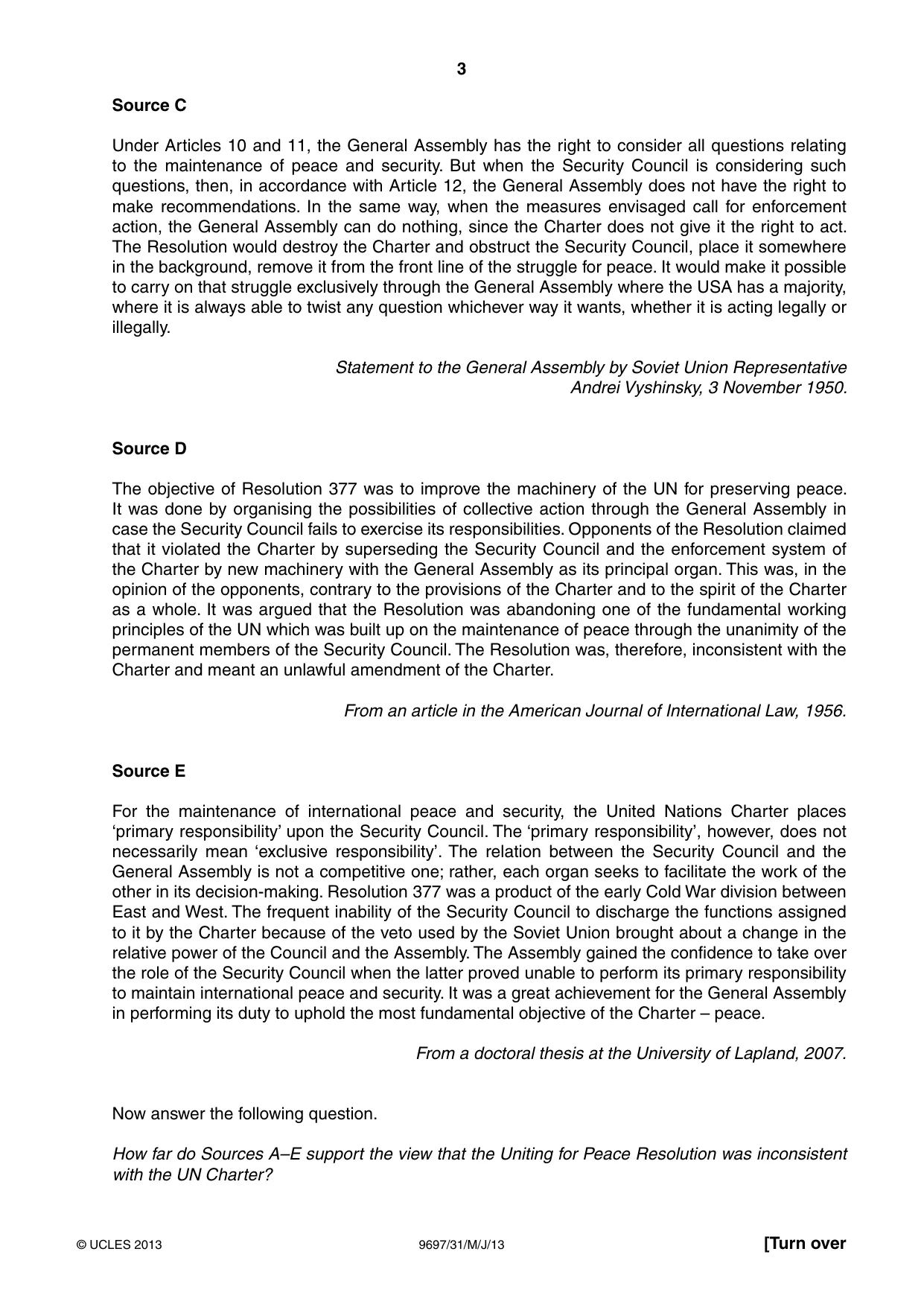 Cambridge A Level History (pre-2015) 9697 2013 May/June Paper 3 · Variant 1 question paper, page 3 of 4