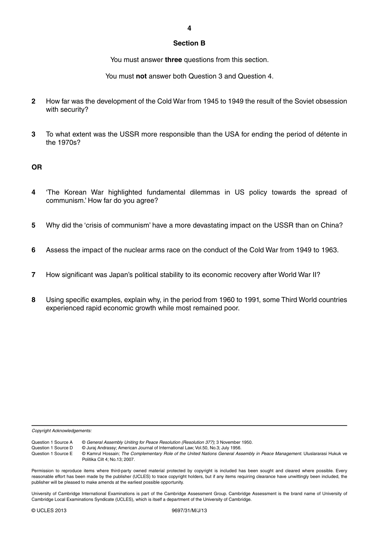 Cambridge A Level History (pre-2015) 9697 2013 May/June Paper 3 · Variant 1 question paper, page 4 of 4