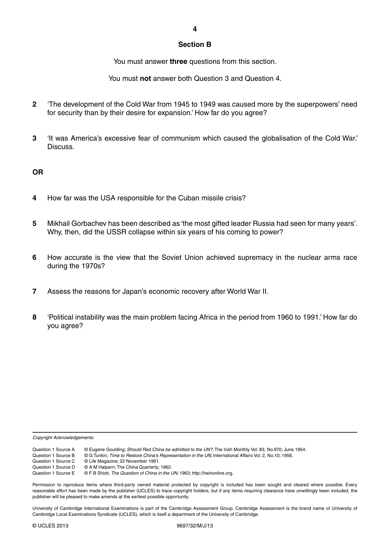 Cambridge A Level History (pre-2015) 9697 2013 May/June Paper 3 · Variant 2 question paper, page 4 of 4