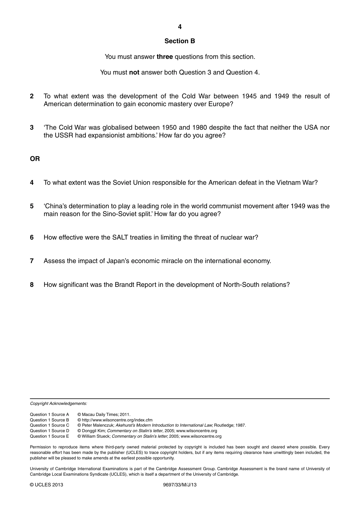 Cambridge A Level History (pre-2015) 9697 2013 May/June Paper 3 · Variant 3 question paper, page 4 of 4