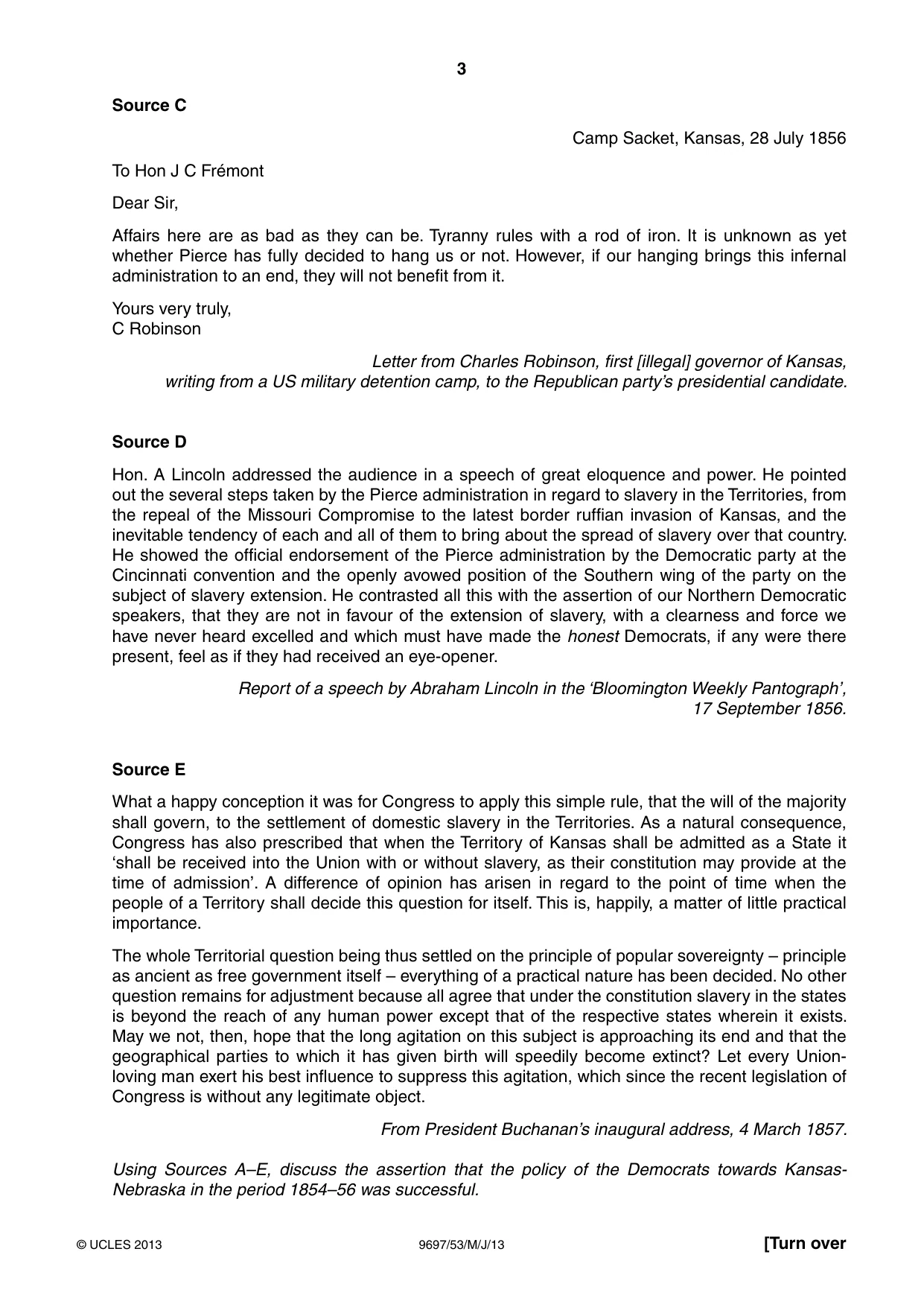 Cambridge A Level History (pre-2015) 9697 2013 May/June Paper 5 · Variant 3 question paper, page 3 of 4