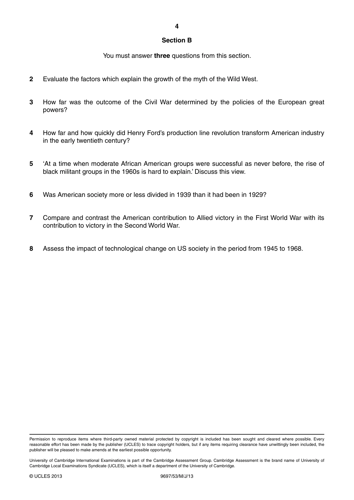 Cambridge A Level History (pre-2015) 9697 2013 May/June Paper 5 · Variant 3 question paper, page 4 of 4
