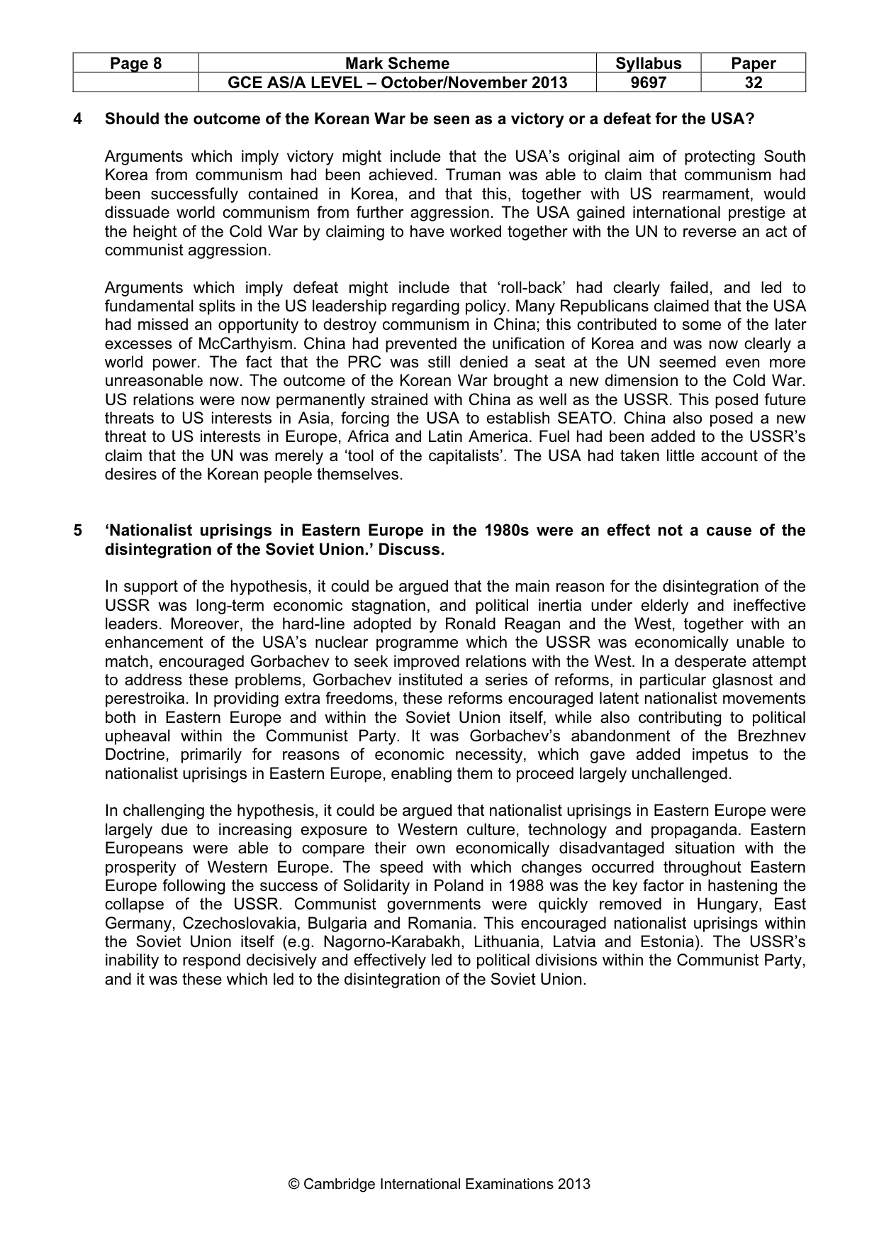 Mark scheme, page 8 of 10