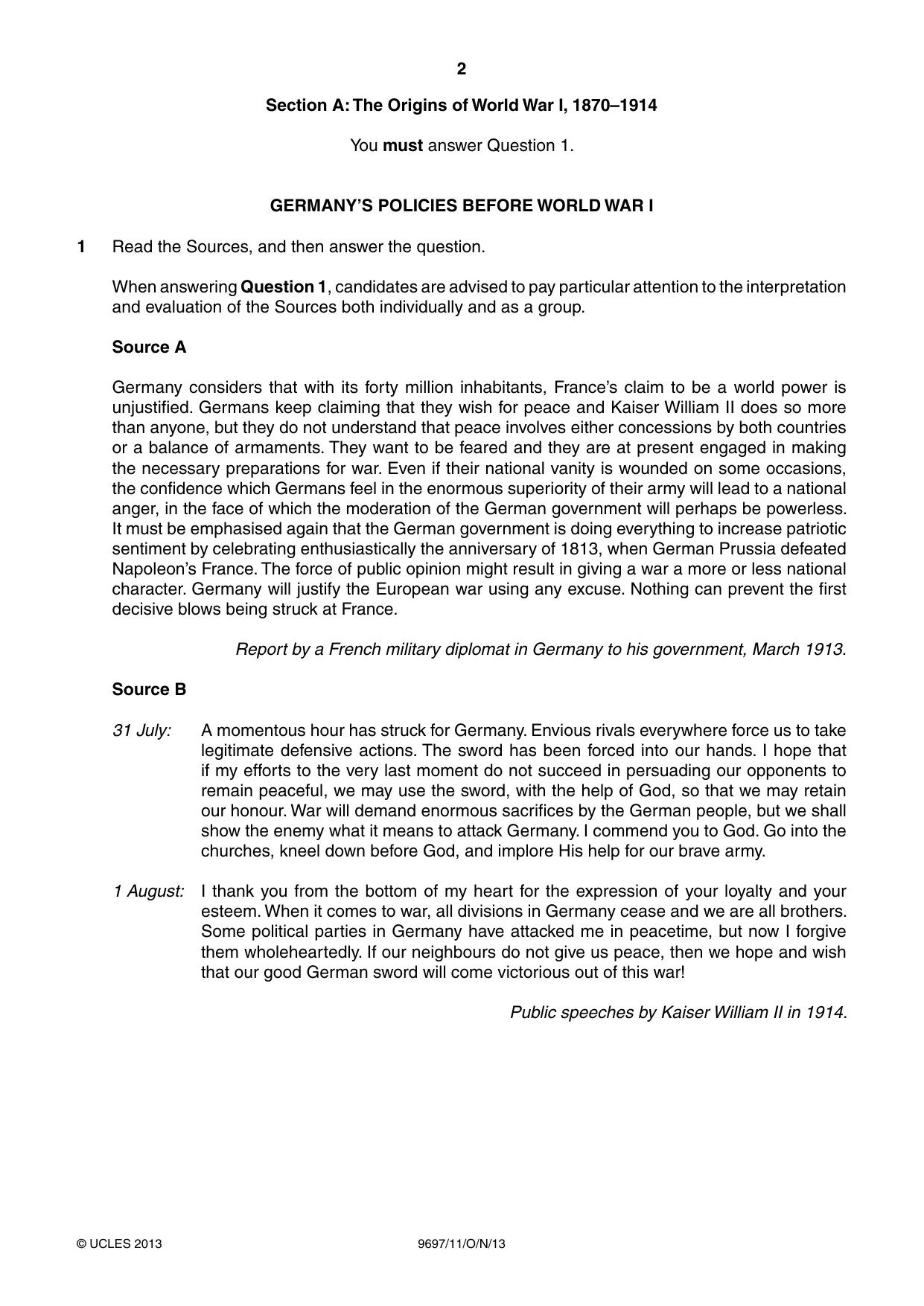 Cambridge A Level History (pre-2015) 9697 2013 Oct/Nov Paper 1 · Variant 1 question paper, page 2 of 4