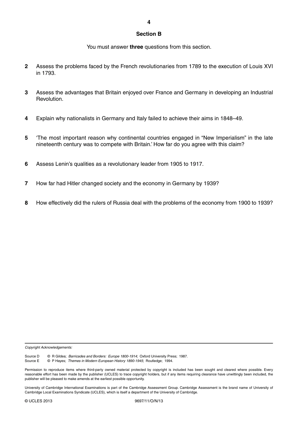 Cambridge A Level History (pre-2015) 9697 2013 Oct/Nov Paper 1 · Variant 1 question paper, page 4 of 4