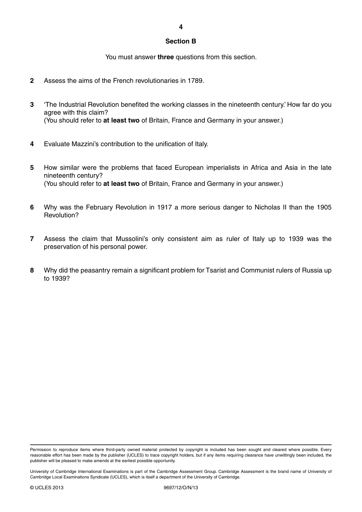 Cambridge A Level History (pre-2015) 9697 2013 Oct/Nov Paper 1 · Variant 2 question paper, page 4 of 4
